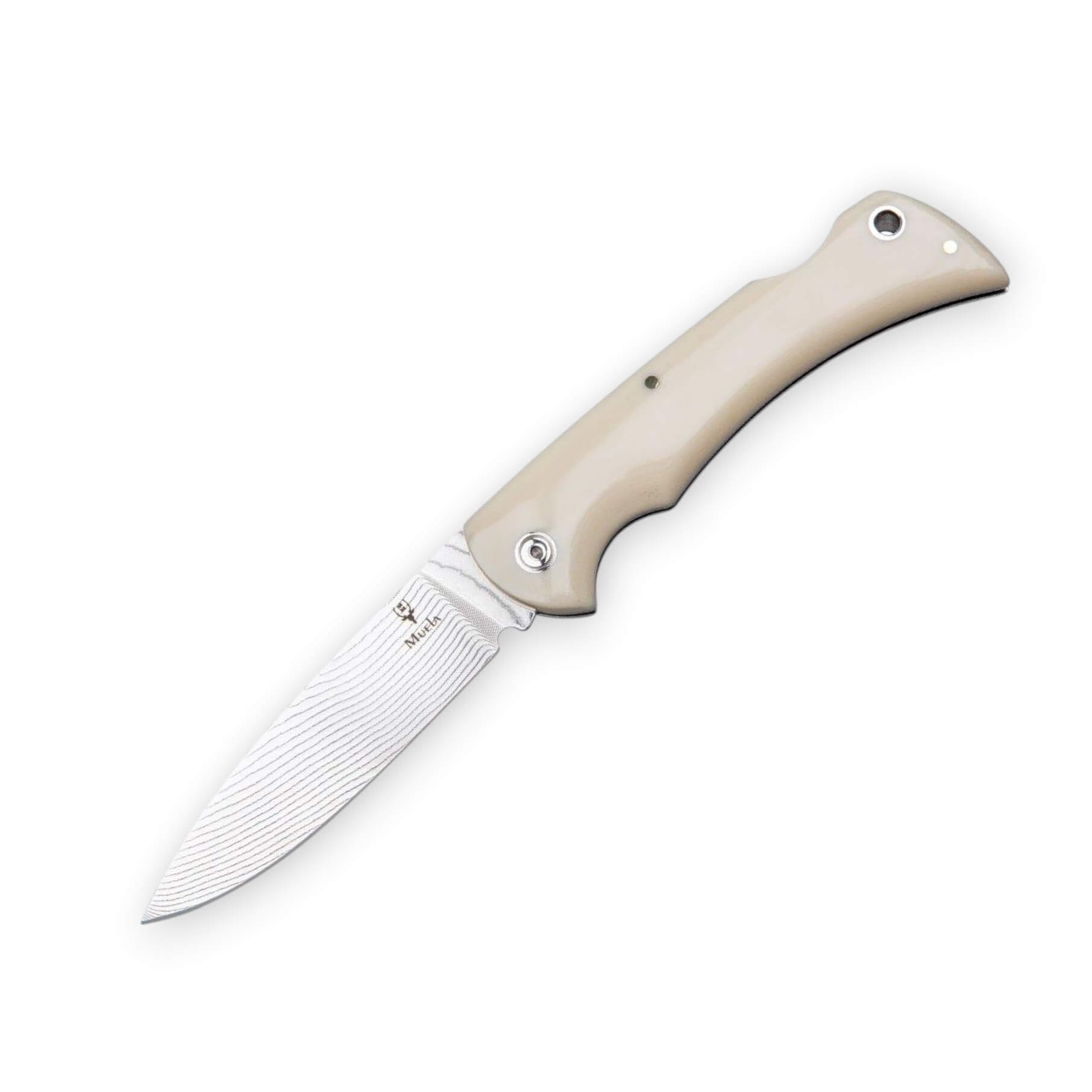 Pocket knife with a 9cm Damax steel blade and a white micarta han...