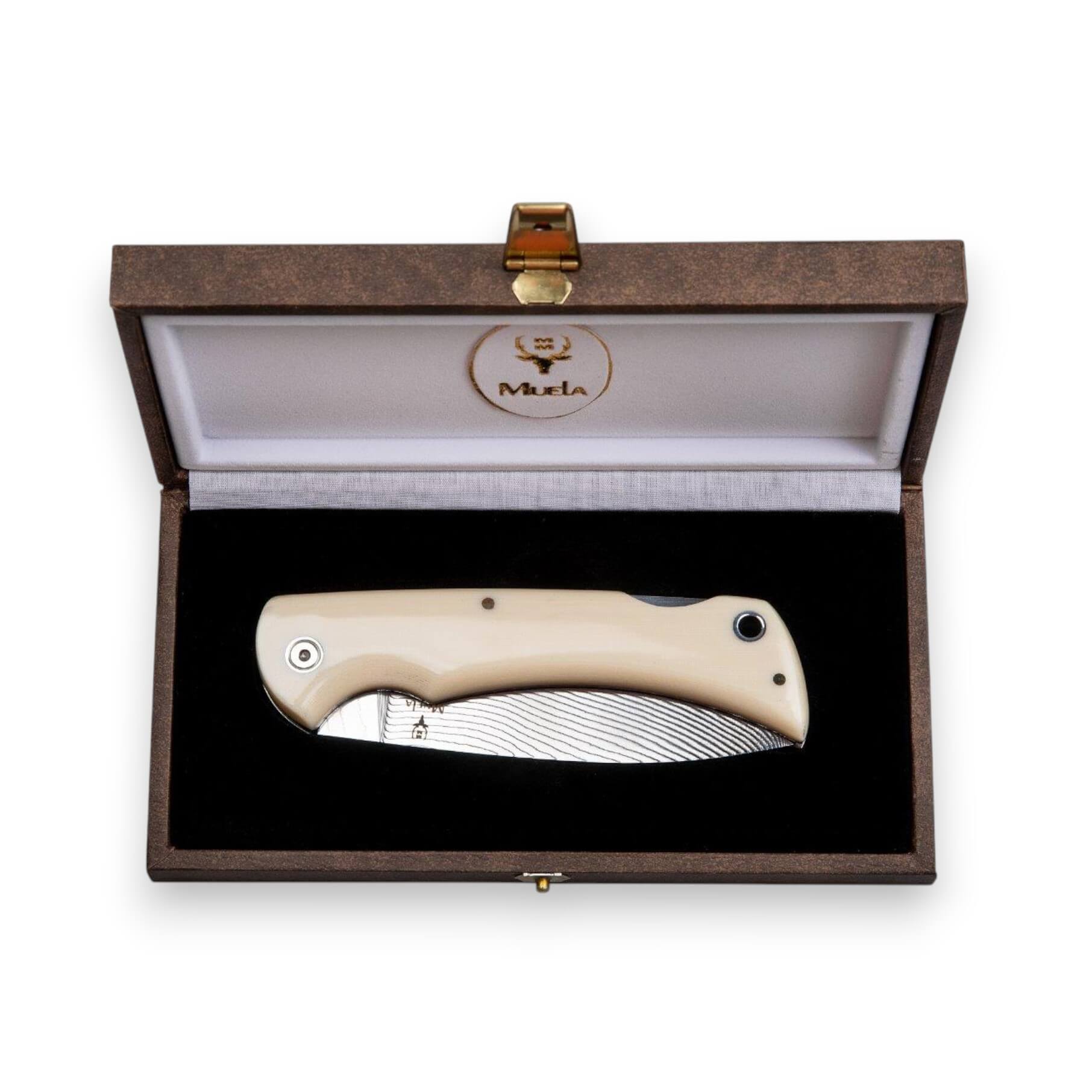 Pocket knife with a 9cm Damax steel blade and a white micarta handle