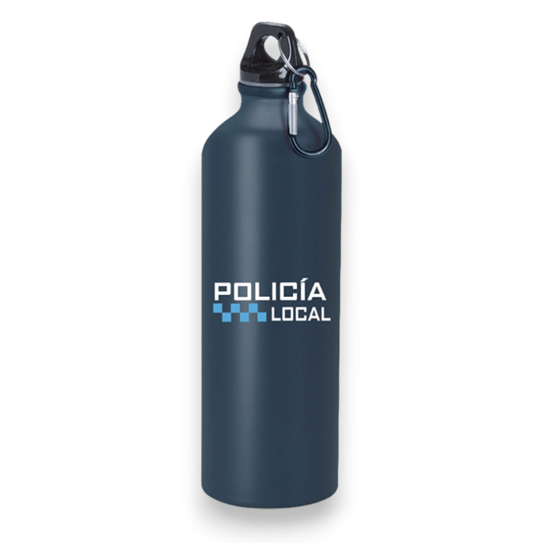 Borraccia in alluminio blu navy con logo della Polizia Locale, ca...