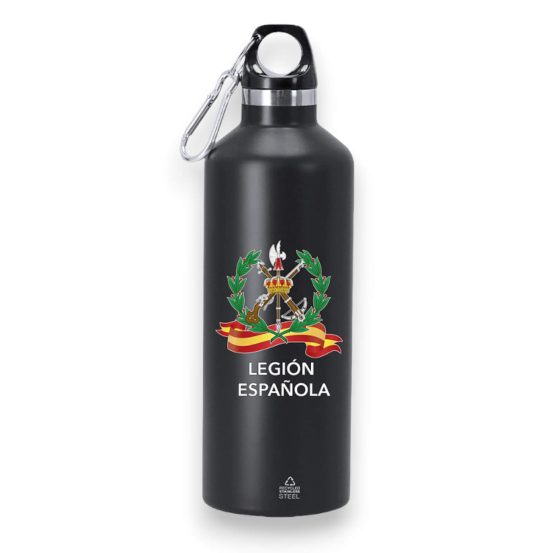 Galão de aço preto da Legião Espanhola com capacidade para 500 ml