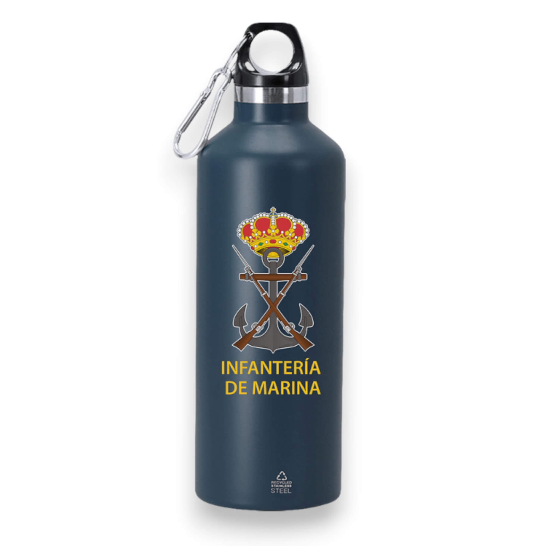 Navy blue steel jerrycan with Marine Corps design, 500ml capacity