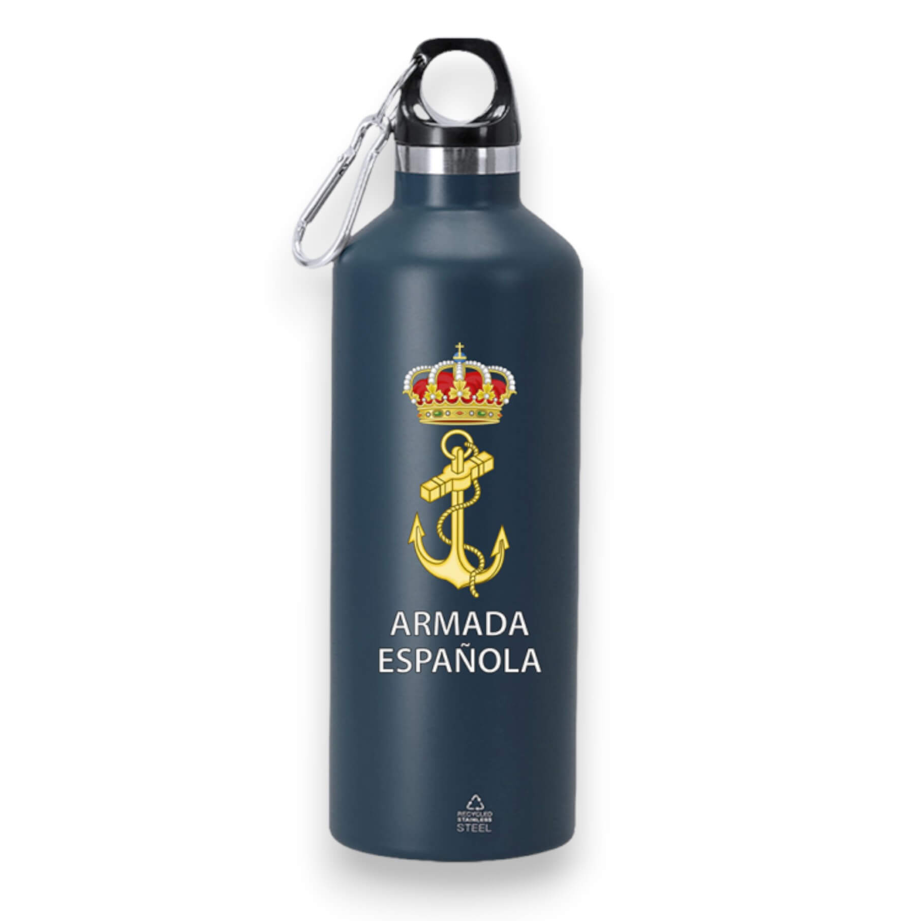 Navy blue steel water bottle with Spanish Navy design, 500ml capa...