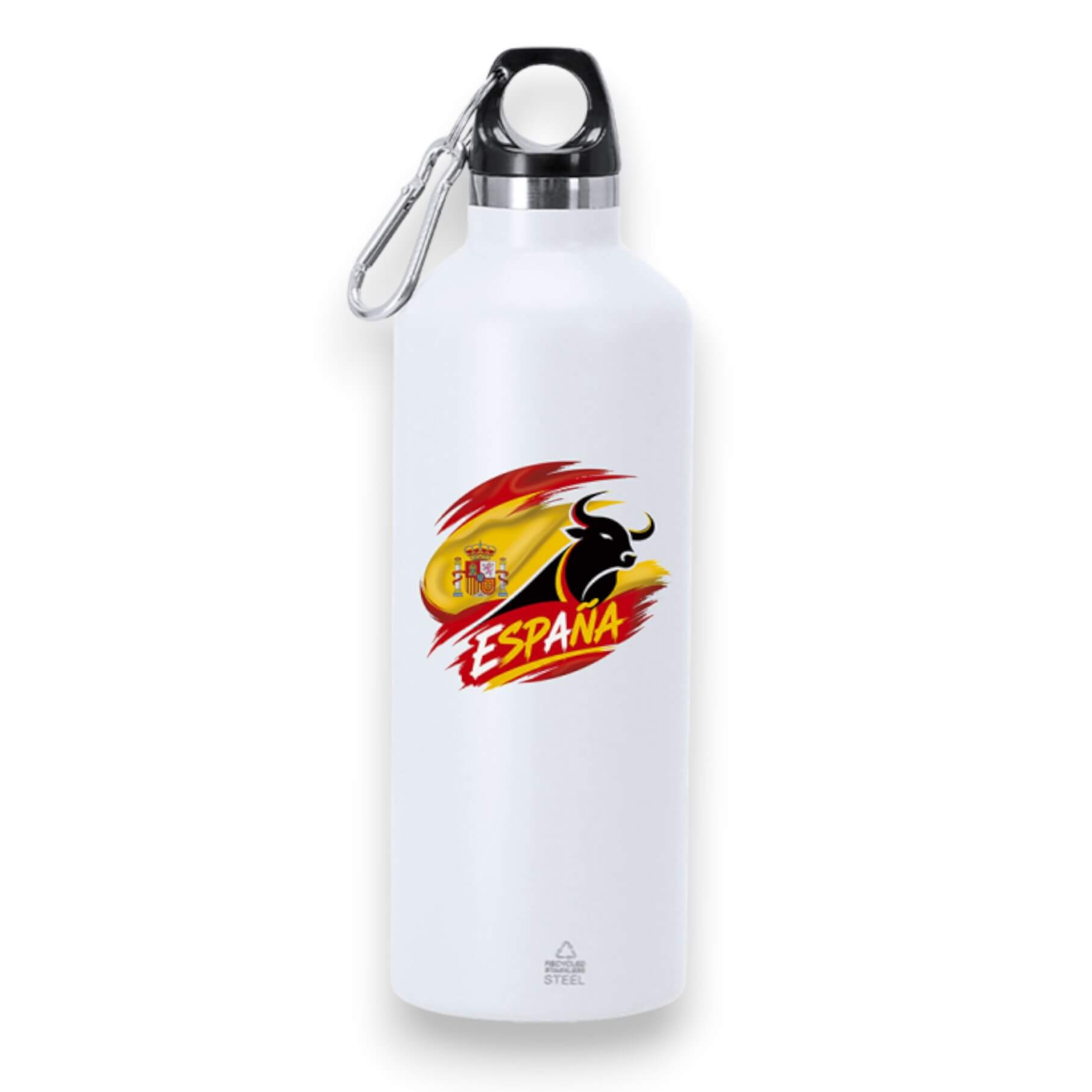 White steel water bottle with Spain design and a capacity of 500 ...
