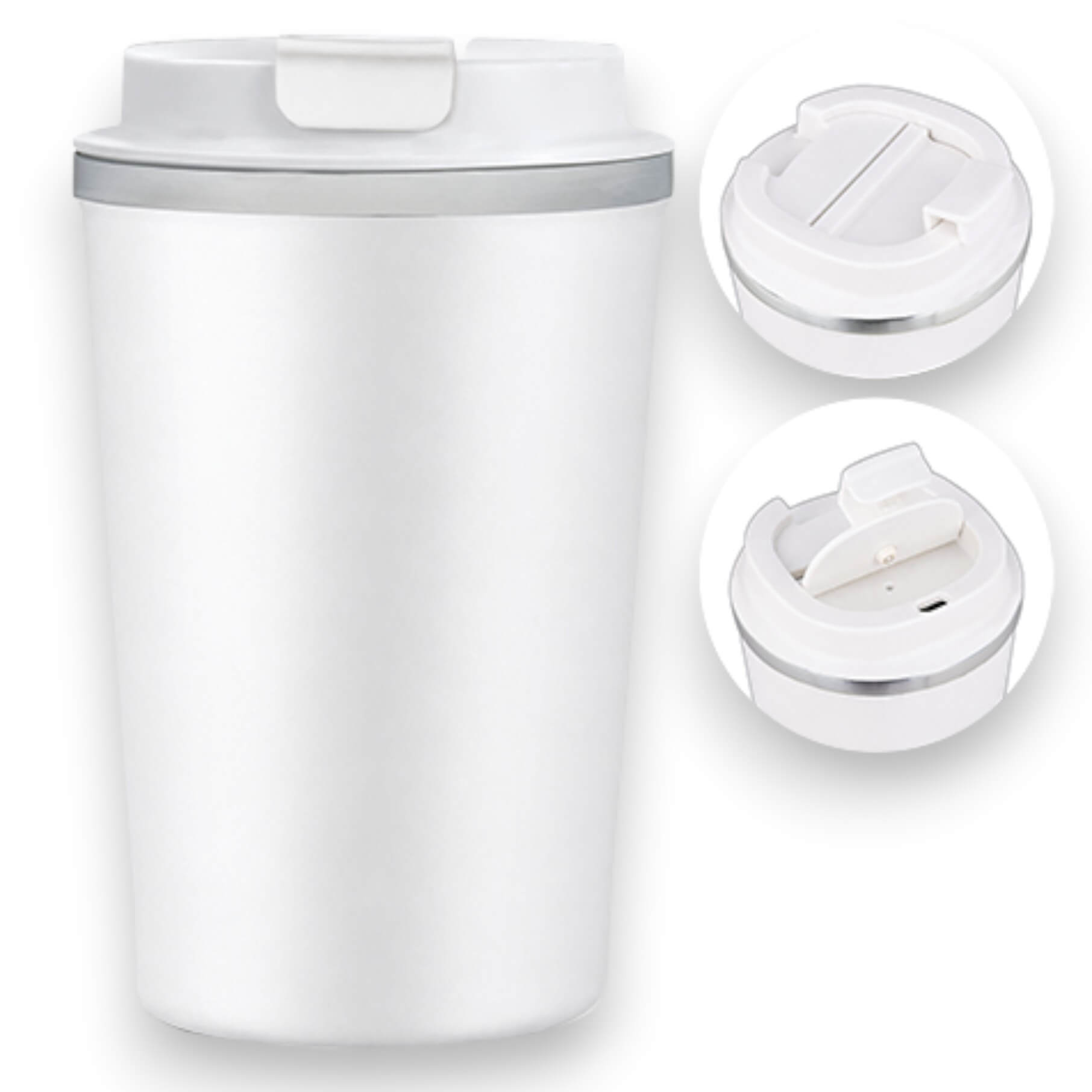 White stainless steel thermal mug with a capacity of 350 ml