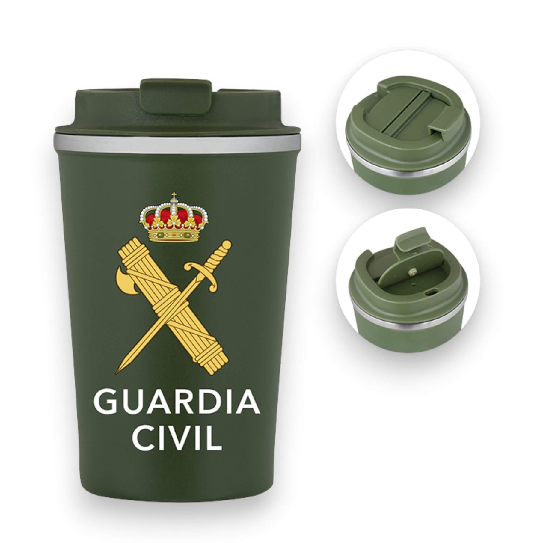 Caneca térmica em aço verde com design Guardia Civil e capacidade...