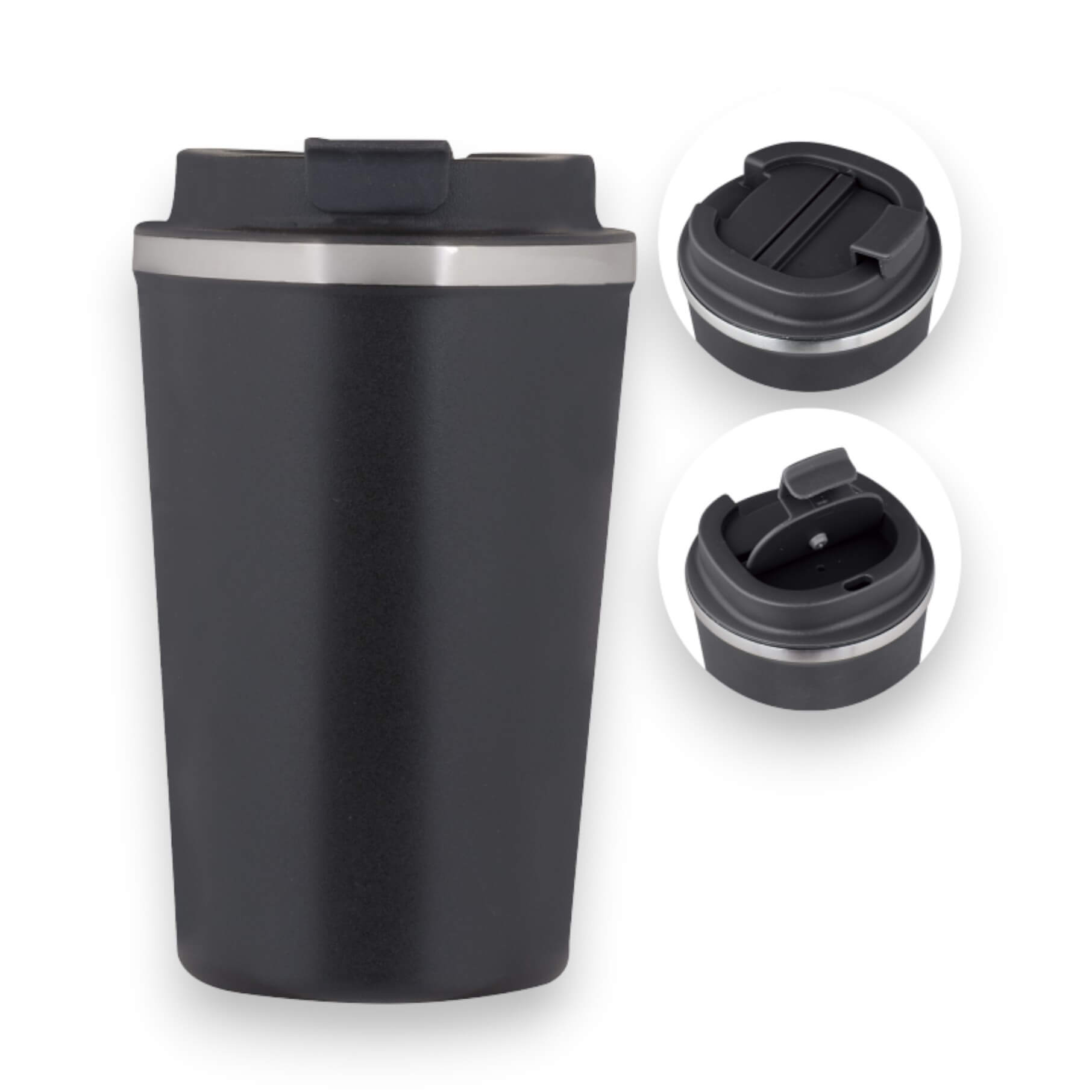 Caneca térmica preta em aço inoxidável com capacidade de 350 ml