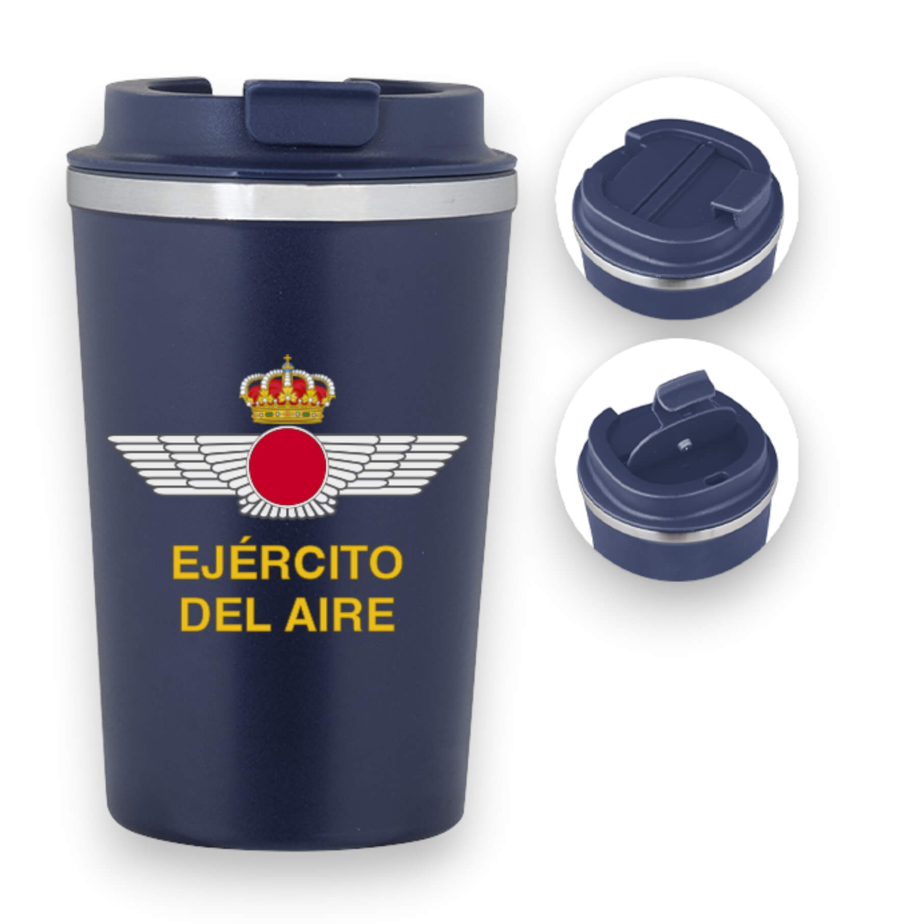 Caneca térmica em aço azul marinho com design da Força Aérea e ca...