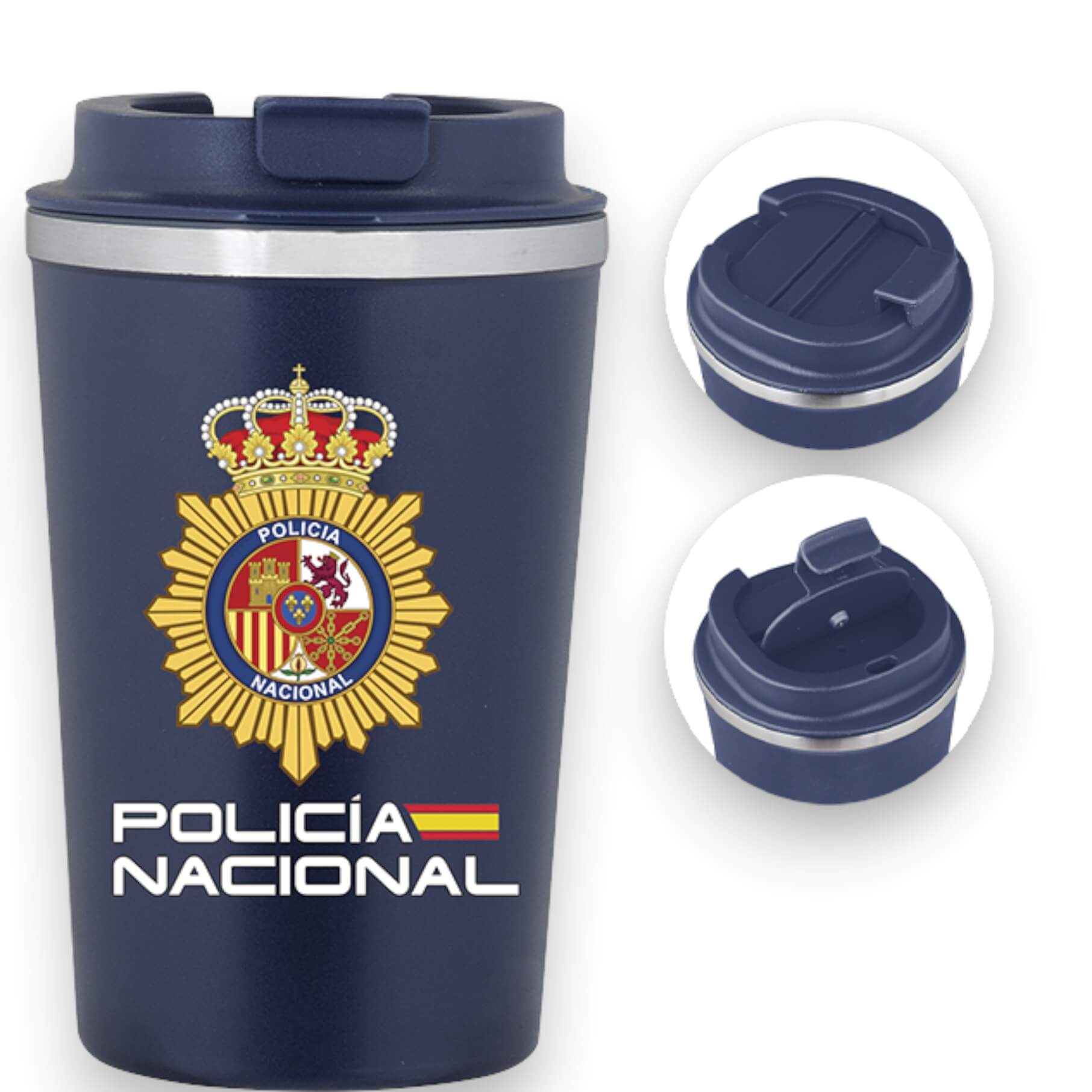 Caneca térmica em aço azul marinho com estampa da Polícia Naciona...
