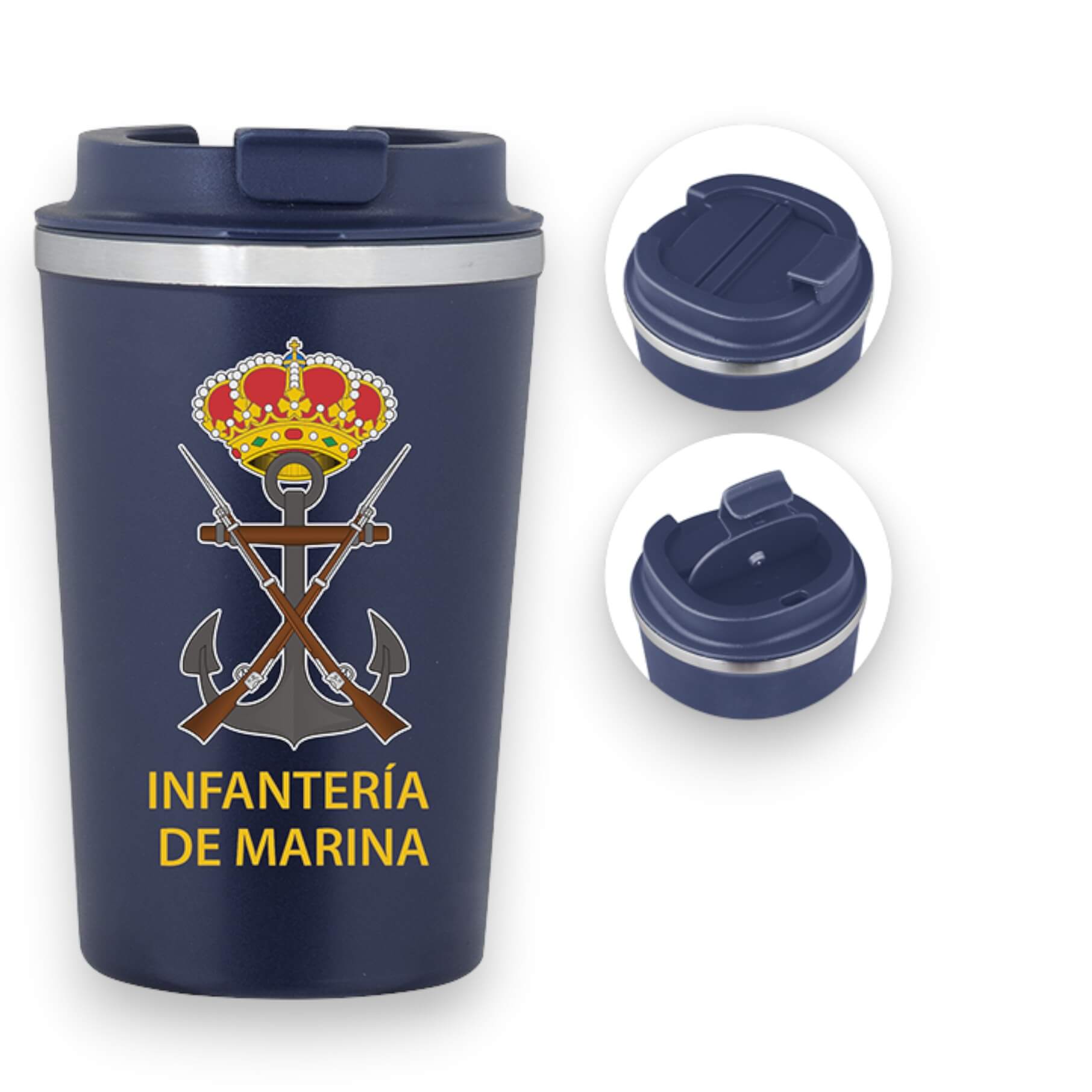 Caneca térmica em aço azul-marinho com design do Corpo de Fuzilei...