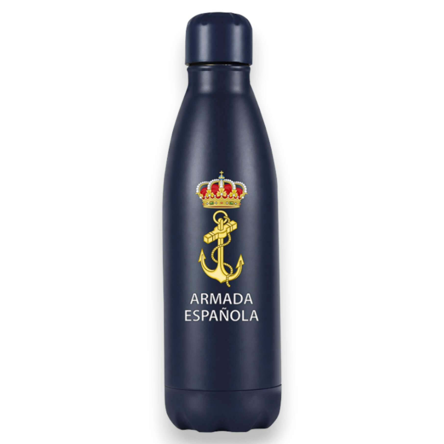 Garrafa em aço azul marinho com design da Marinha Espanhola e cap...