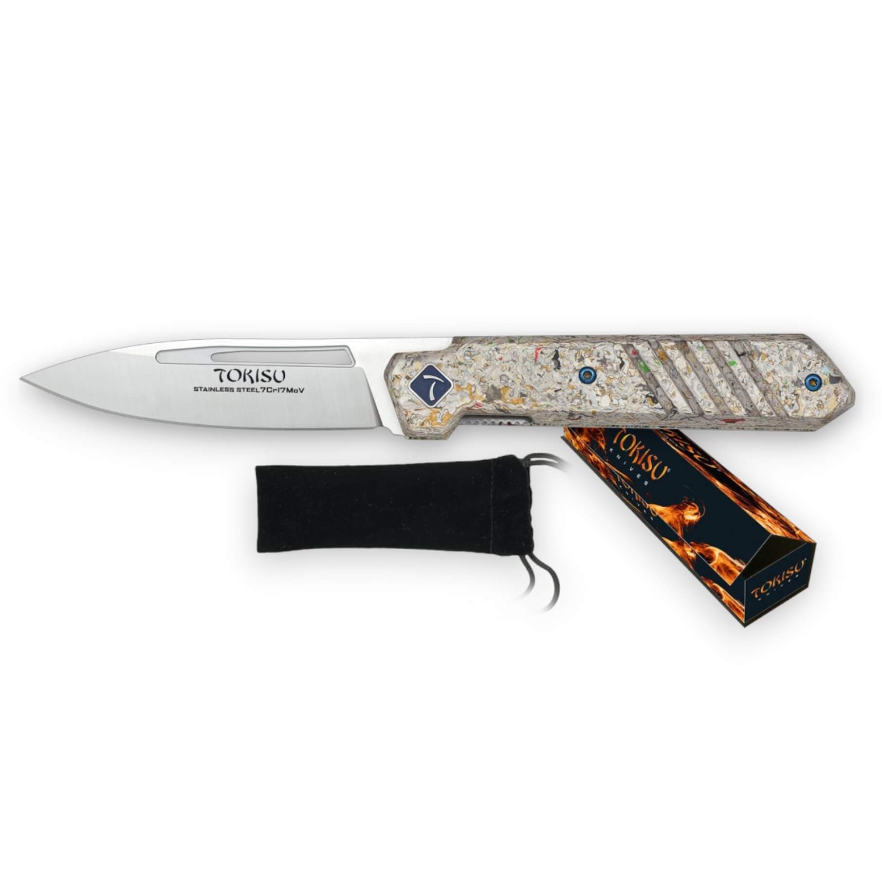 Navaja táctica Tokisu con mango de micarta blanca y hoja de 8 cm
