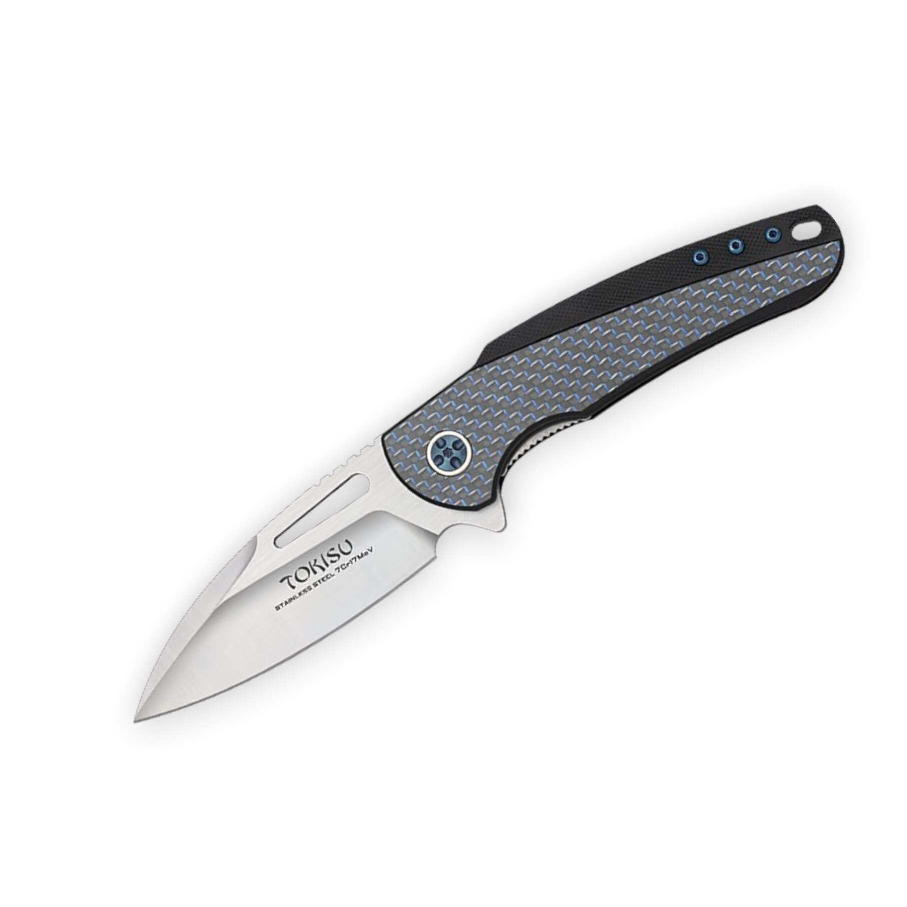 Navaja táctica Tokisu con mango de G10 y fibra de carbono azul y ...