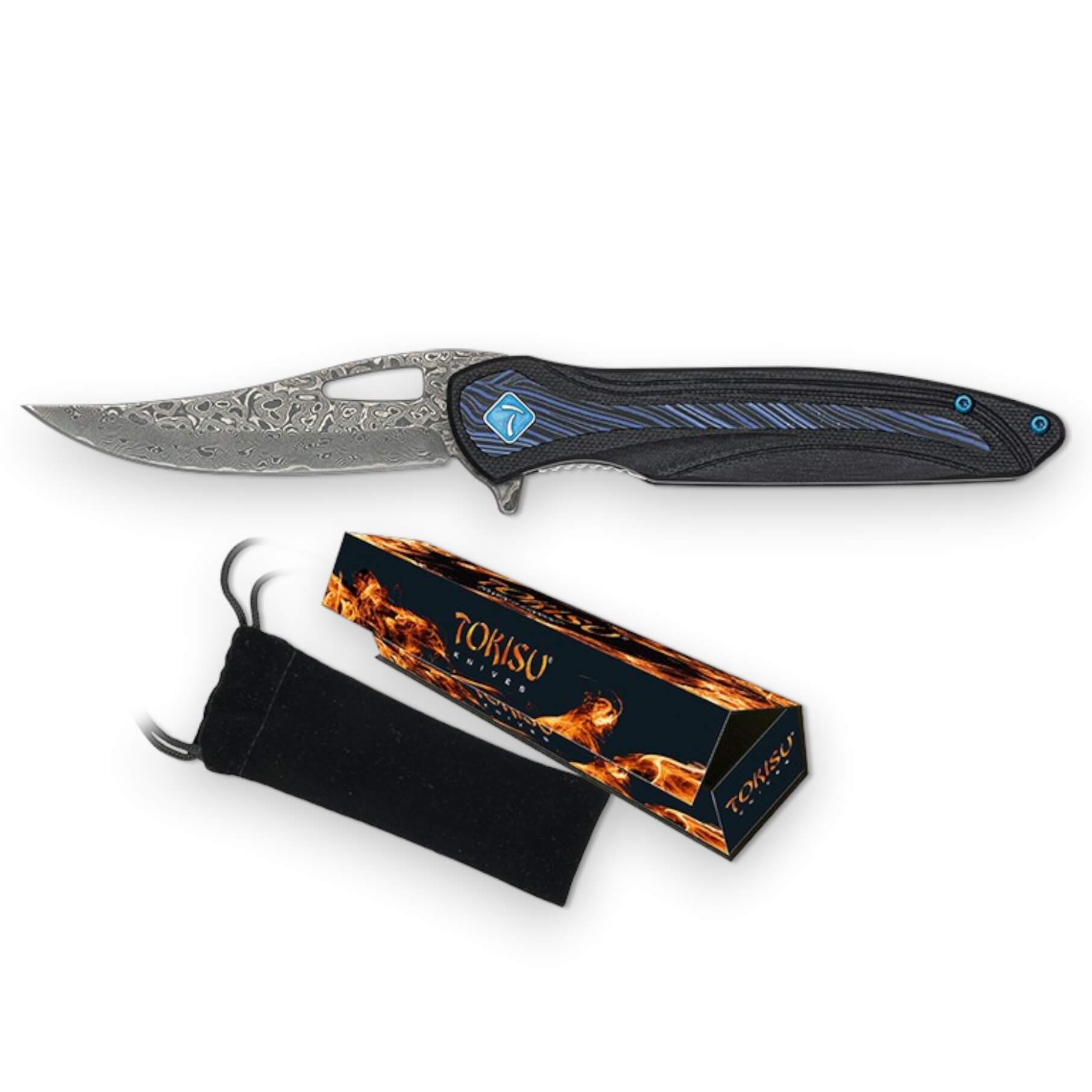 Navaja táctica Tokisu con mango de G10 damascus y hoja de acero damasco de 8.4 cm