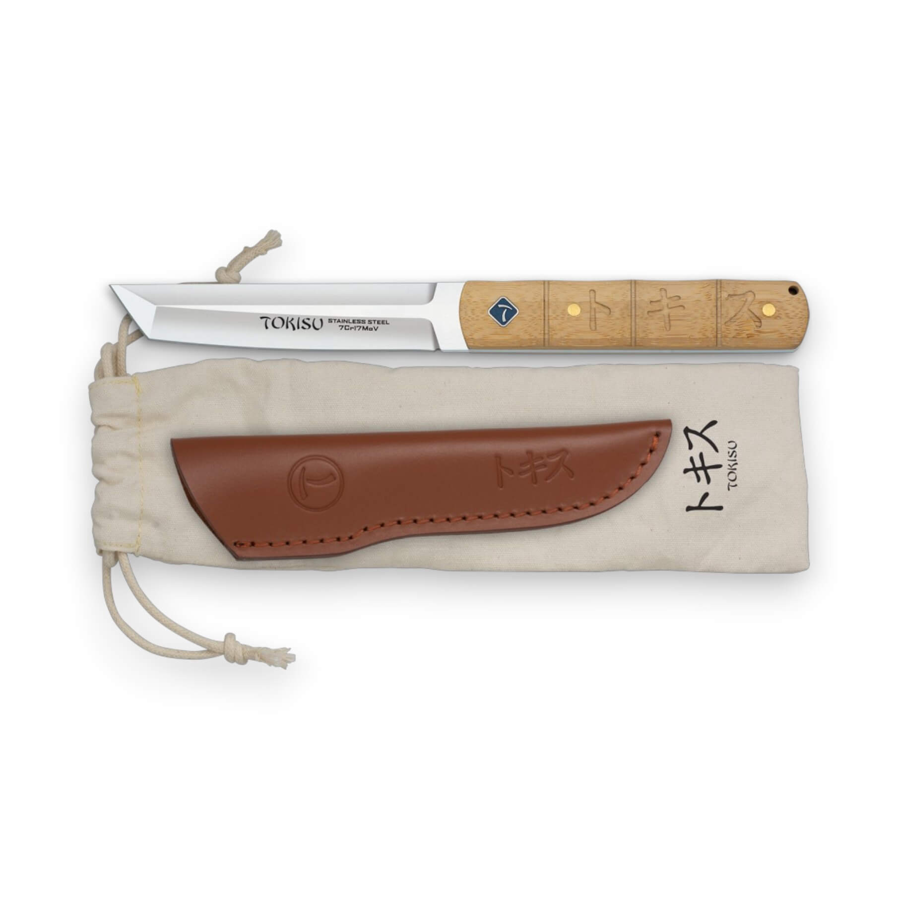 Cuchillo Tokisu con hoja tipo tanto de 11.5 cm de acero inox y mango de bambú