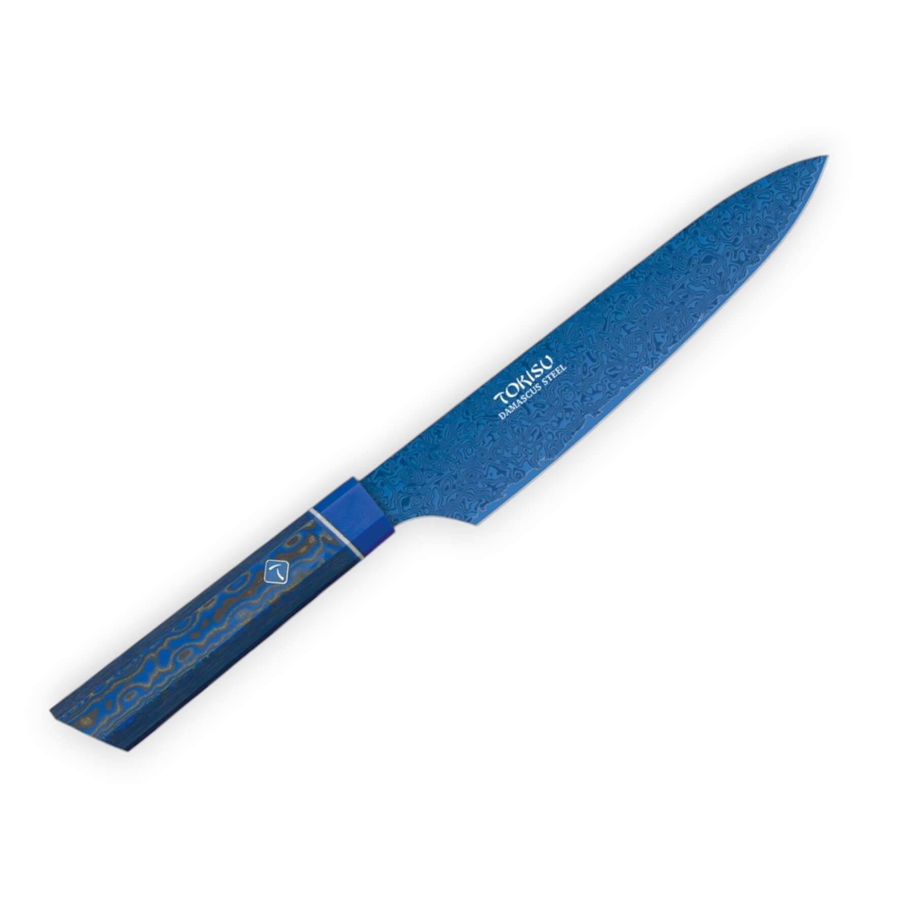 Cuchillo de cocina estilo japonés Tokisu con hoja de damasco azul...
