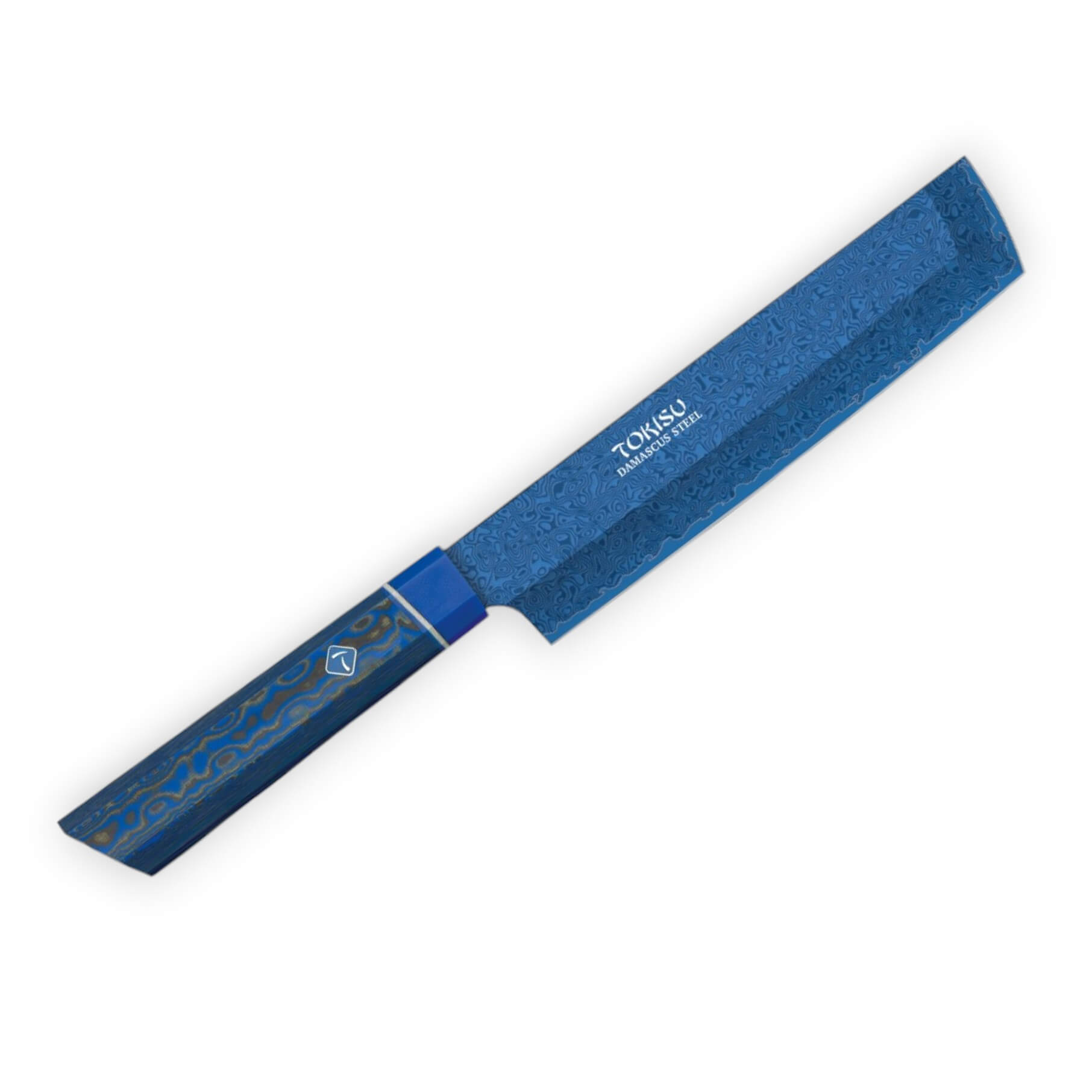Cuchillo Nakiri estilo japonés Tokisu con hoja de damasco azul de...