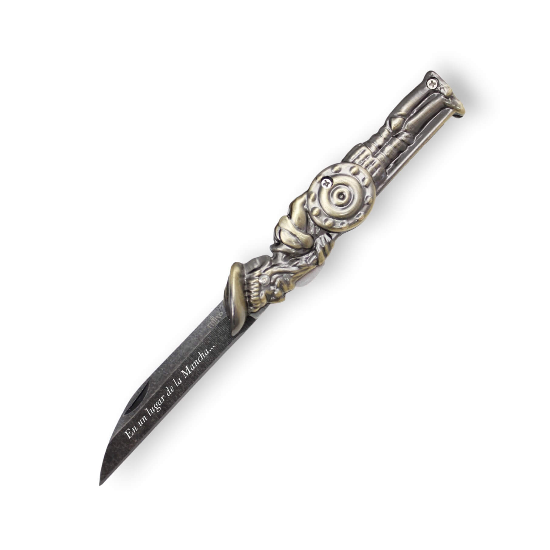 Taschenmesser mit Don-Quijote-Griff, antik vergoldetem Zamak und ...
