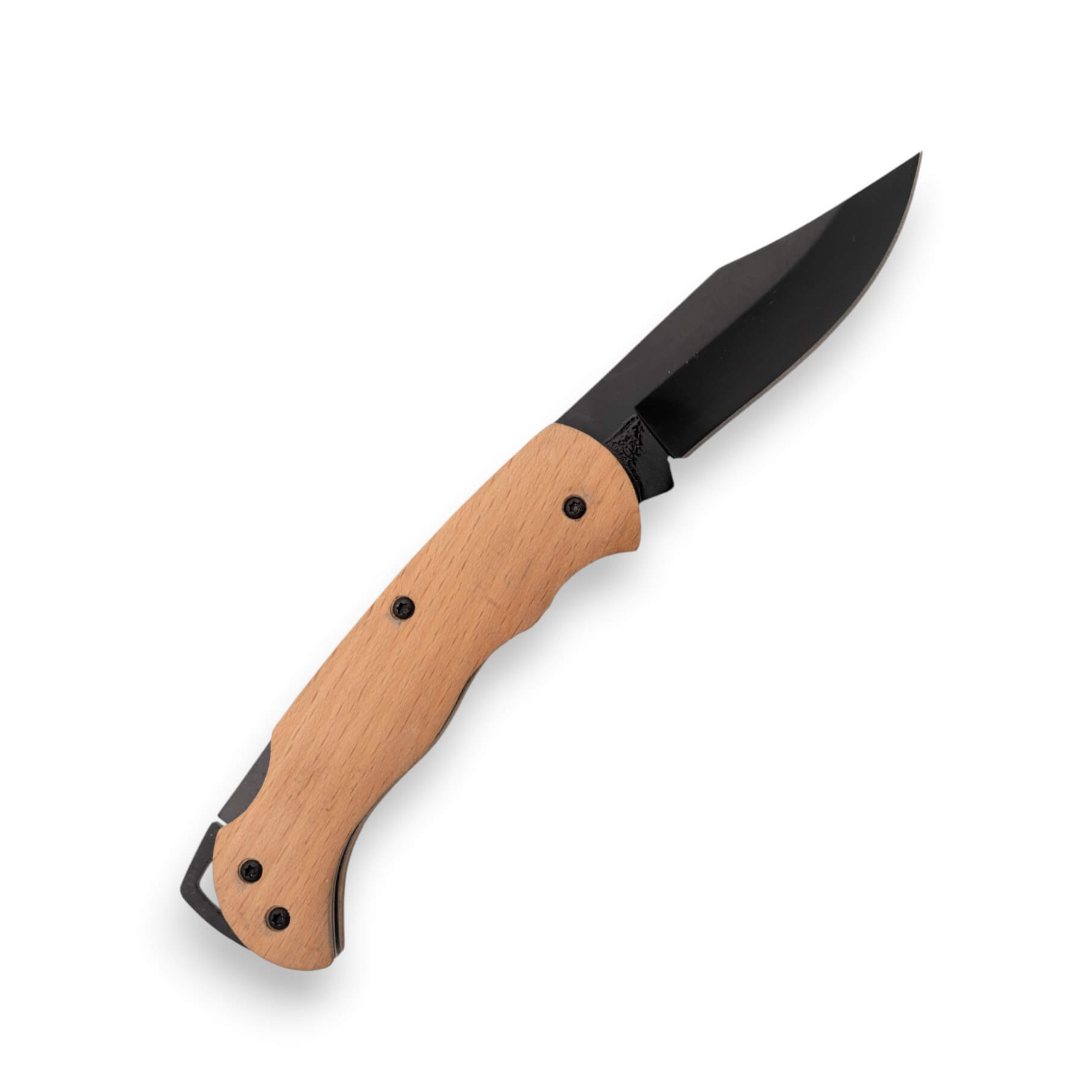 Packung mit 24 Klappmessern aus Ahornholz mit 7,5 cm langer schwarzer Klinge