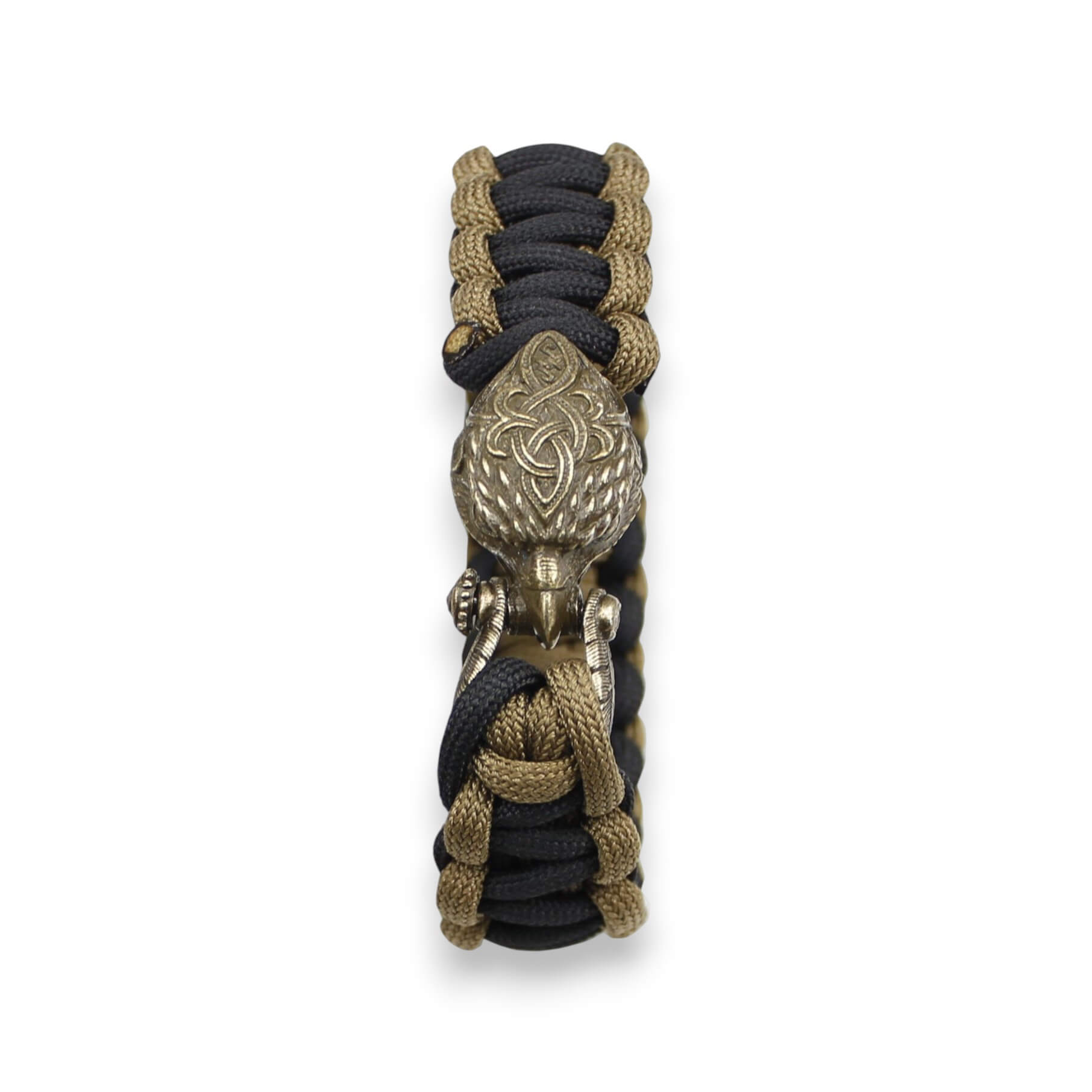 Brazalete paracord negro y marrón con cierre de cabeza de águila