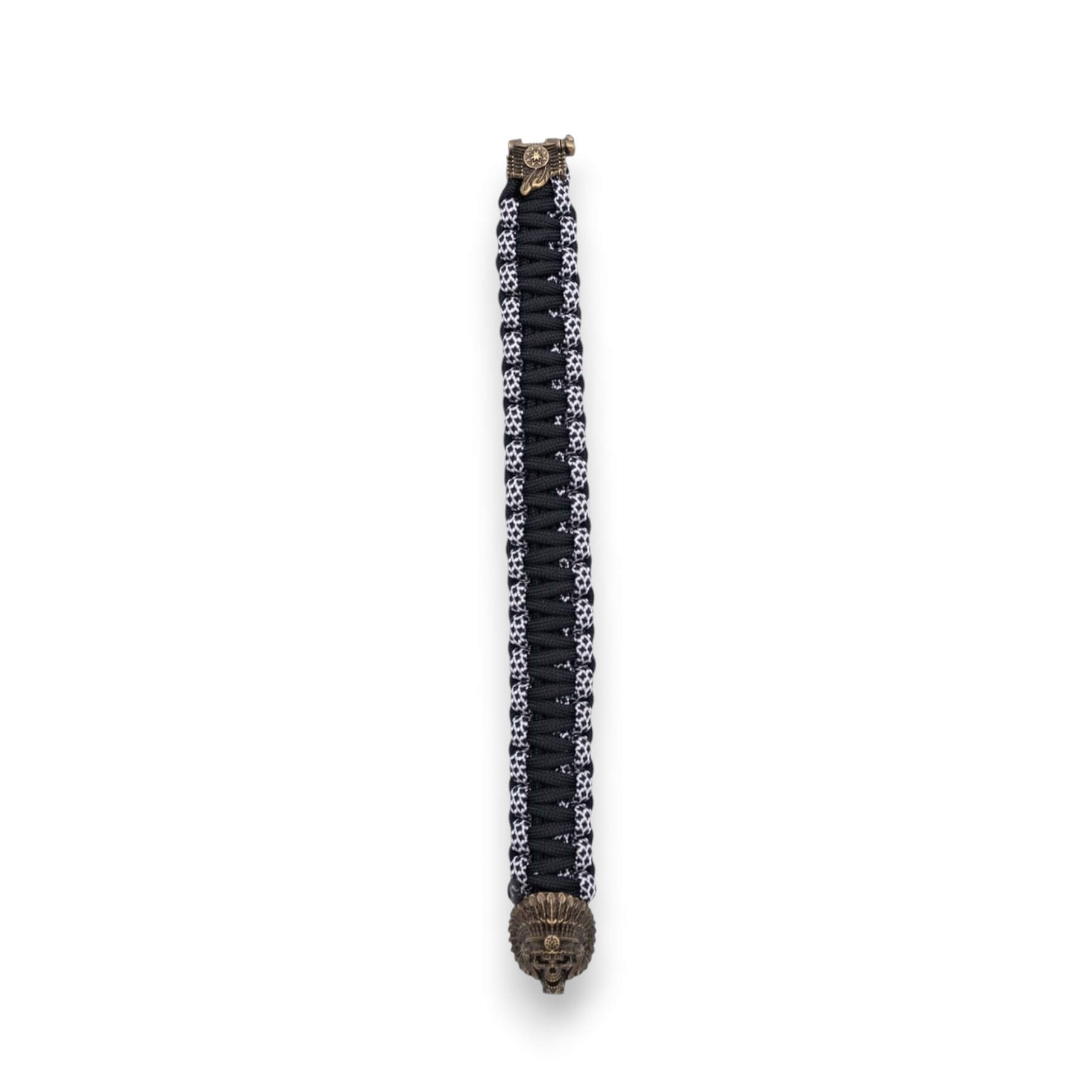 Brazalete paracord negro y blanco con cierre de indio de calavera