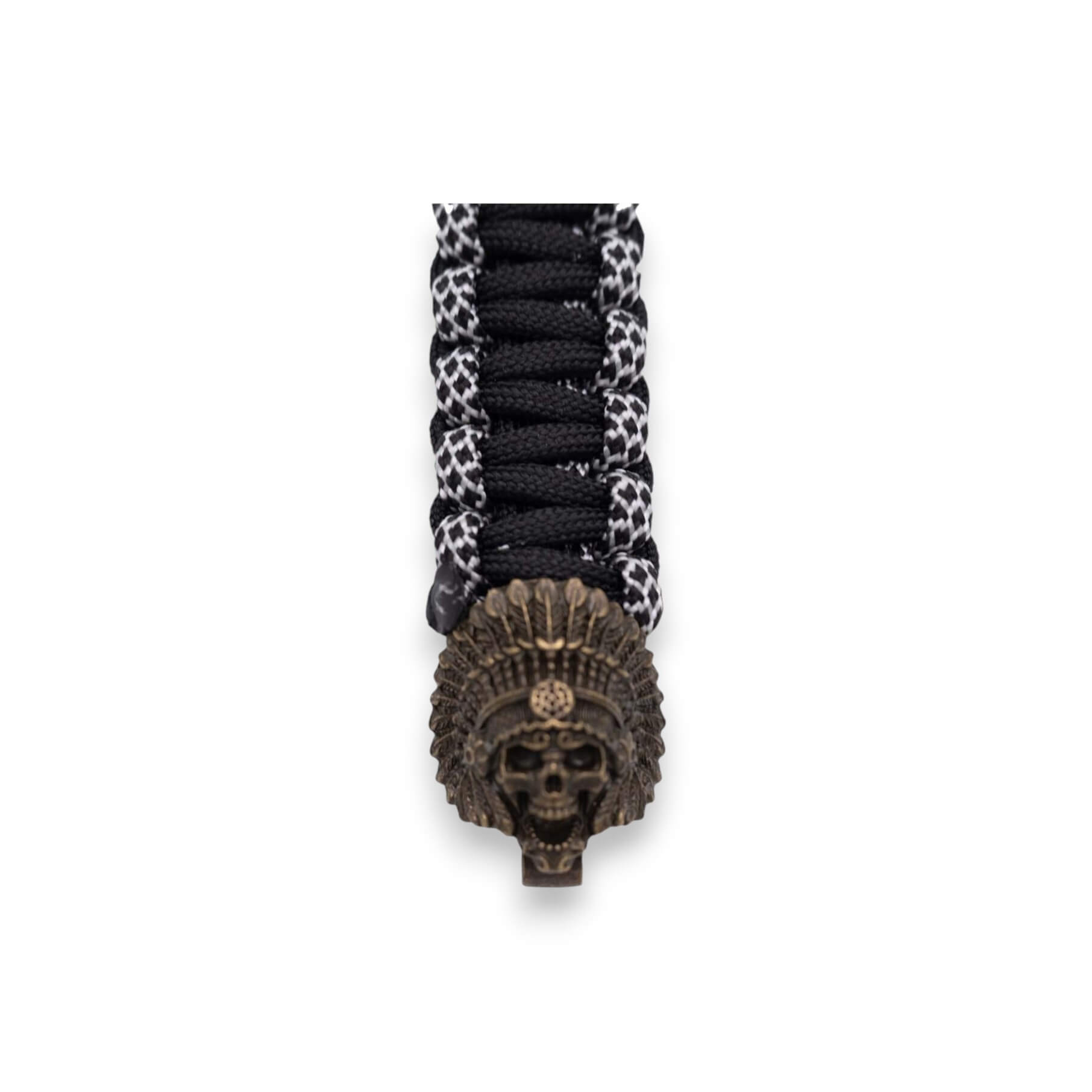 Brazalete paracord negro y blanco con cierre de indio de calavera