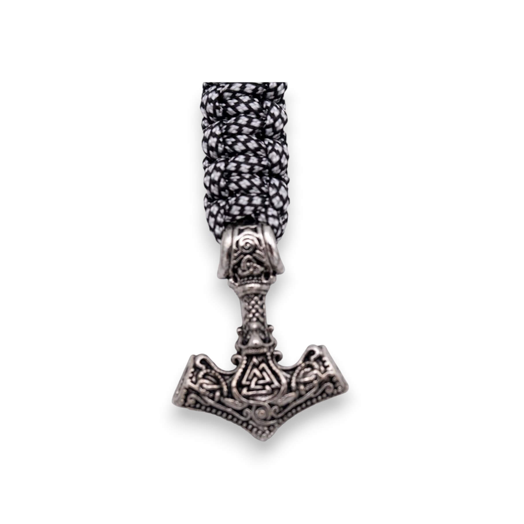 Brazalete paracord negro y blanco con cierre de detalles vikingos E6030
