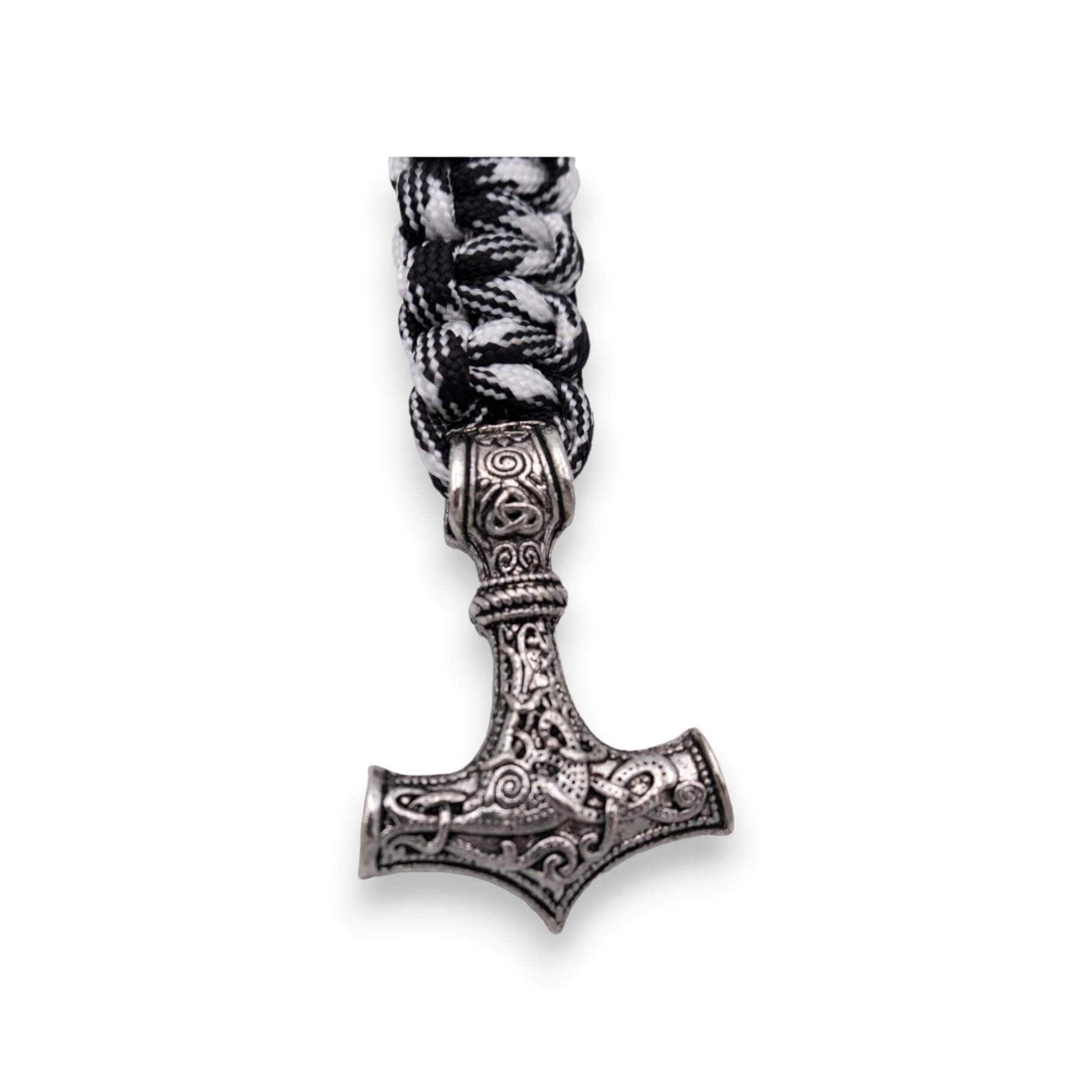 Brazalete paracord negro y blanco con cierre de detalles vikingos E6029