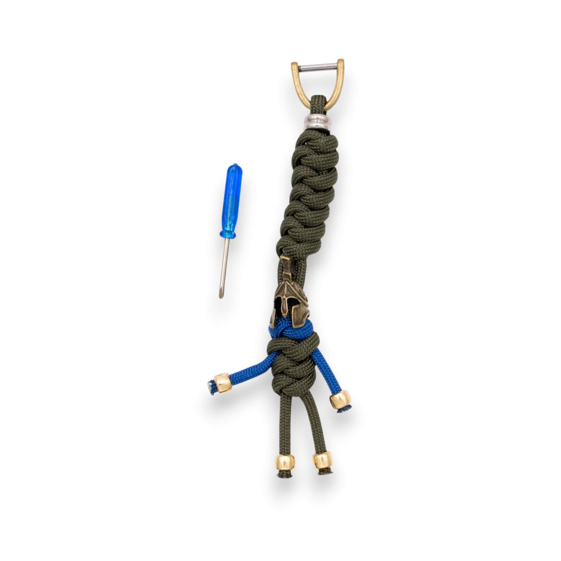 Llavero paracord verde con cabeza de espartano para llaveros, nav...
