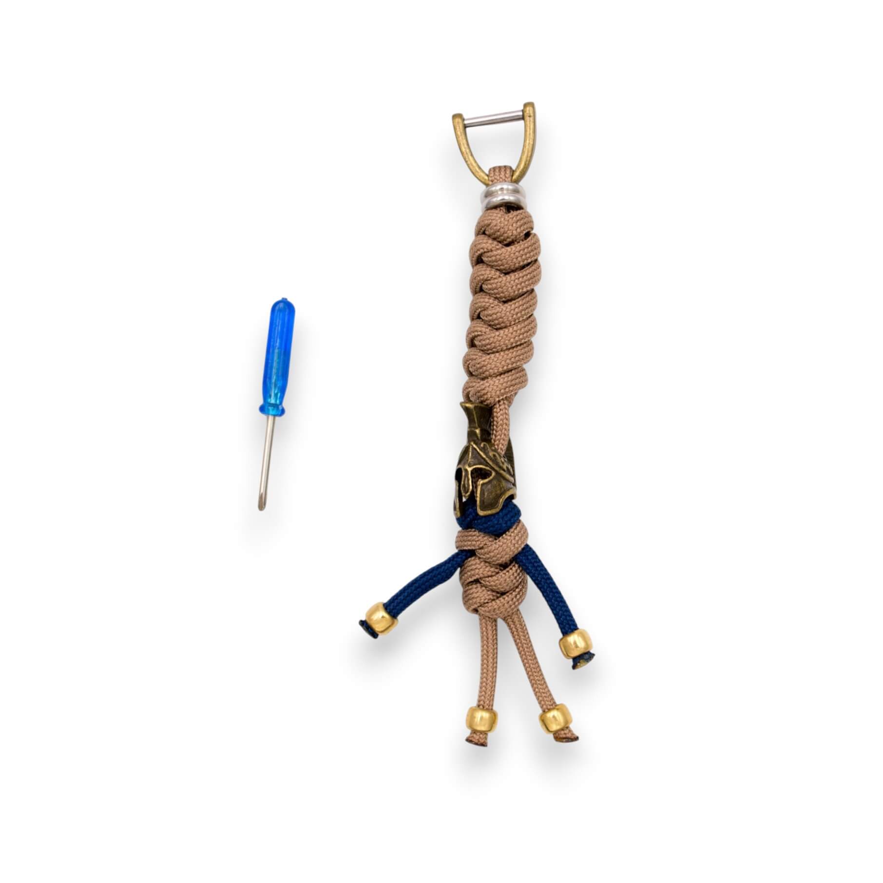 Llavero paracord marrón con cabeza de espartano para llaveros, na...