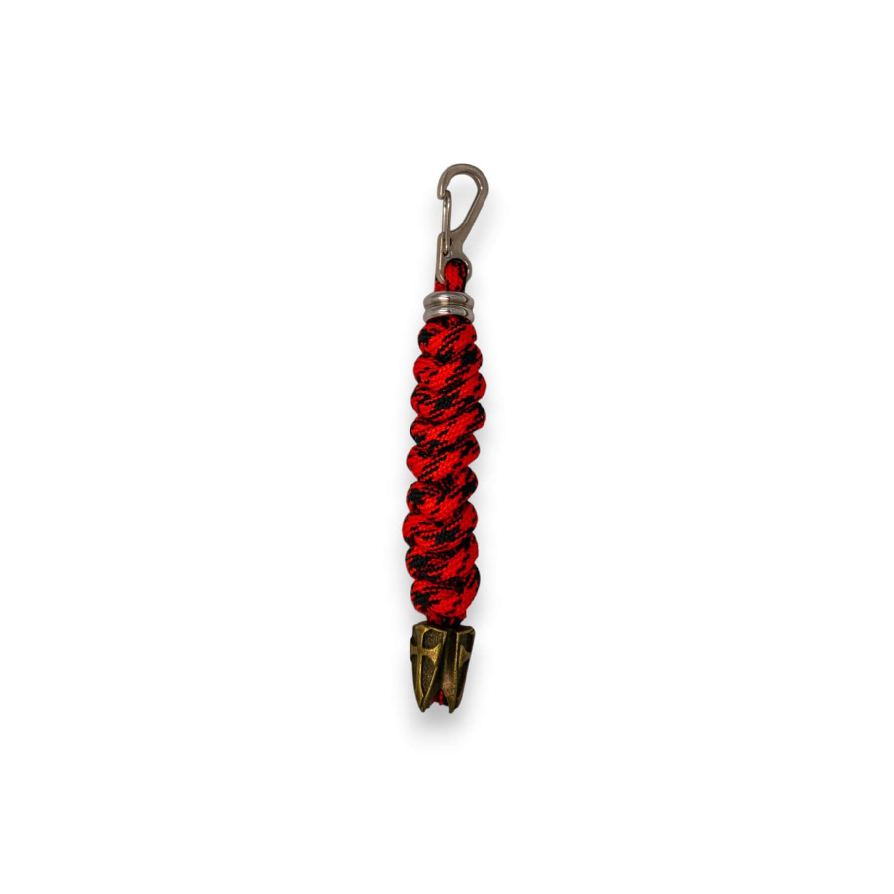 Llavero paracord rojo y negro con escudo templario y mosquetón
