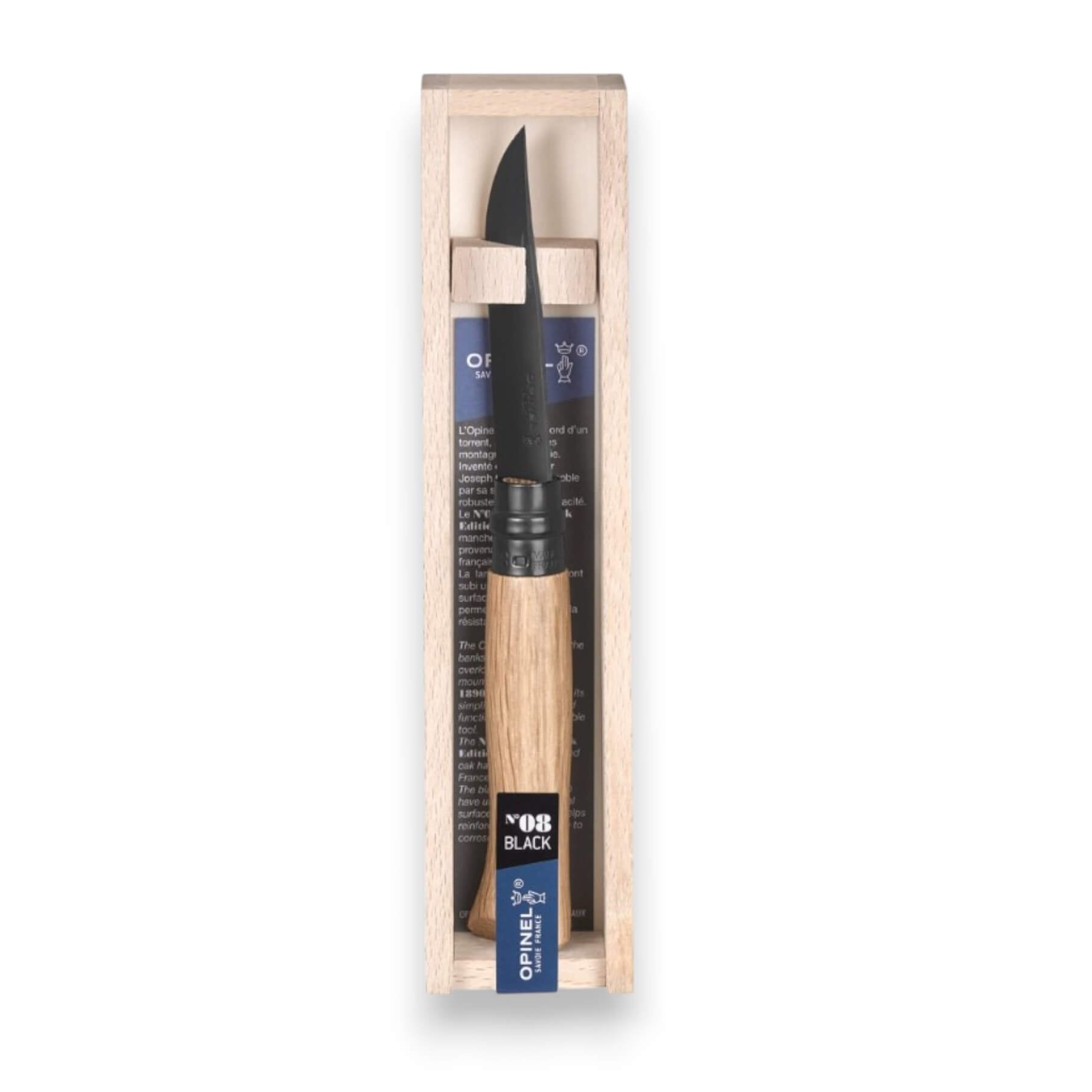 Opinel Klappmesser in Schwarz mit Eichenholzgriff und 8,5 cm langer schwarzer Klinge