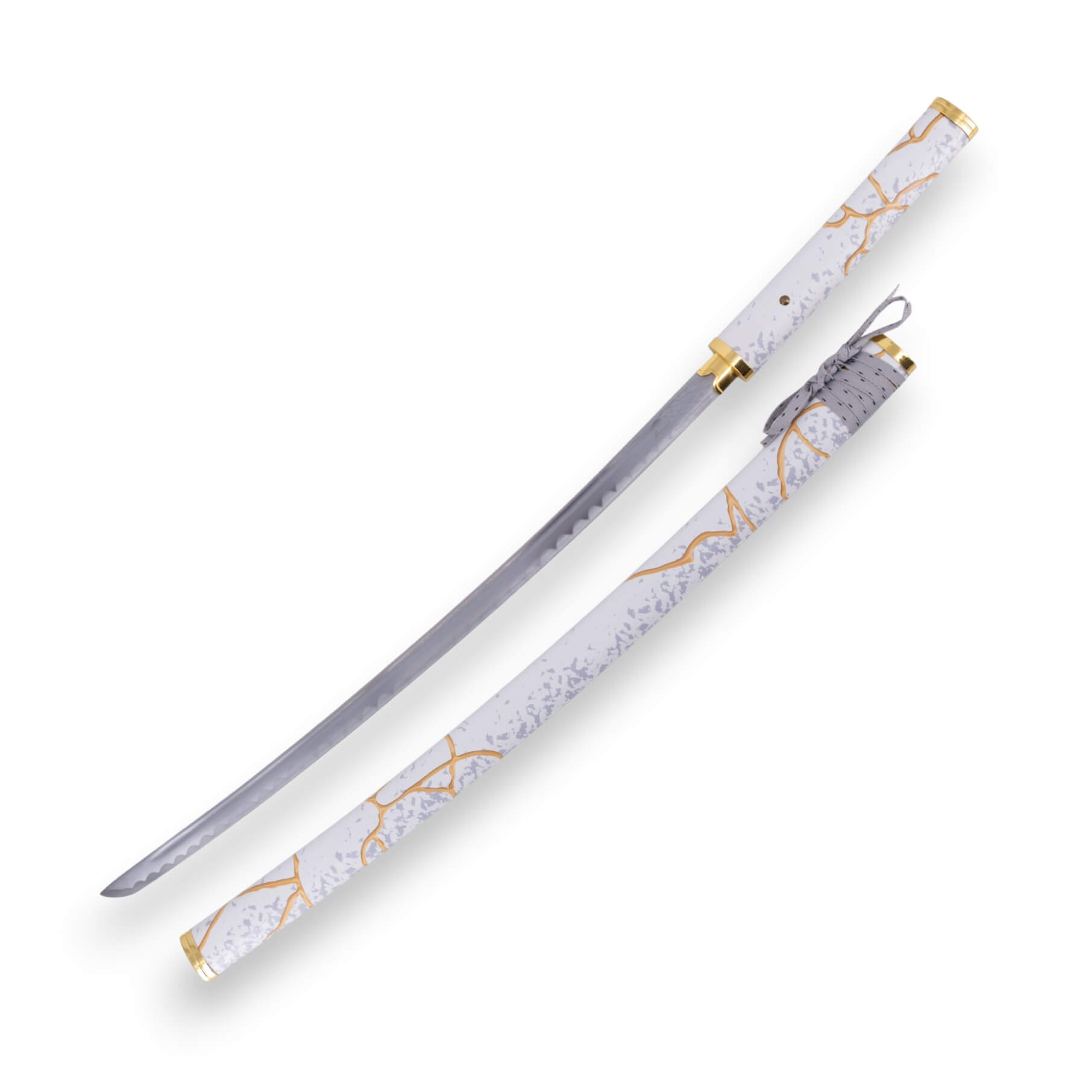Katana Ghost of Yotei de 102 cm con vaina blanca con detalles dor...