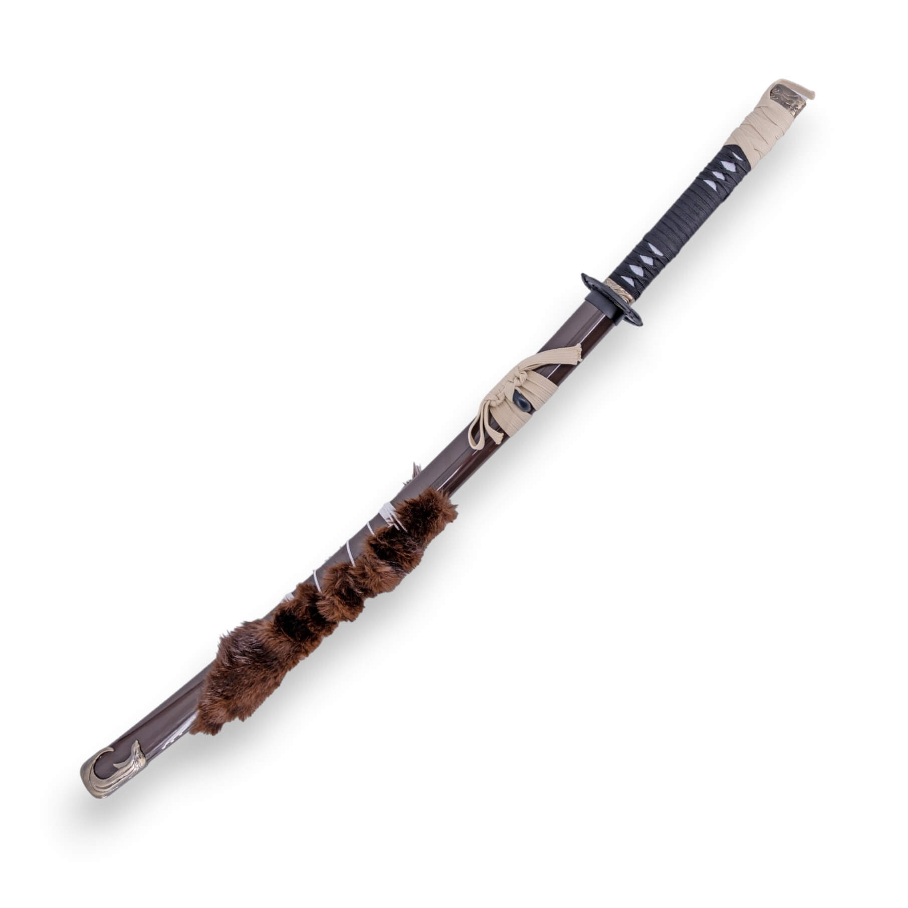 Katana Ghost of Yotei de 104 cm con vaina marrón con imitación piel de lobo