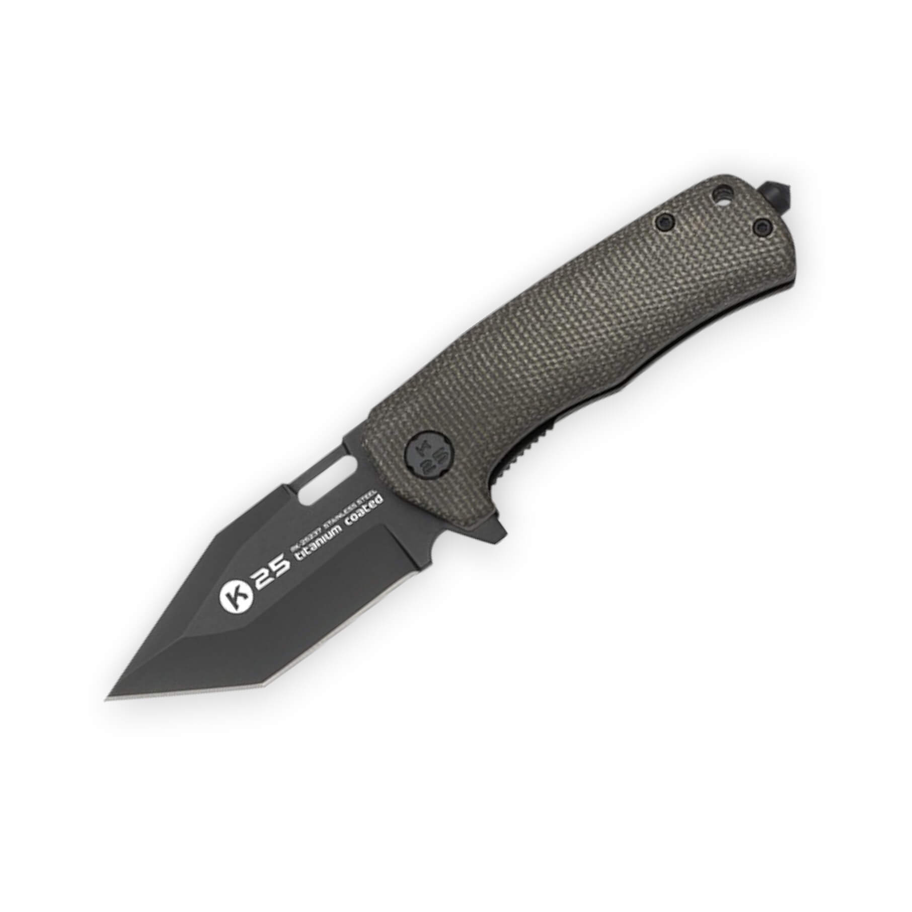 Navaja táctica K25 con mango de micarta negra y hoja con baño de ...