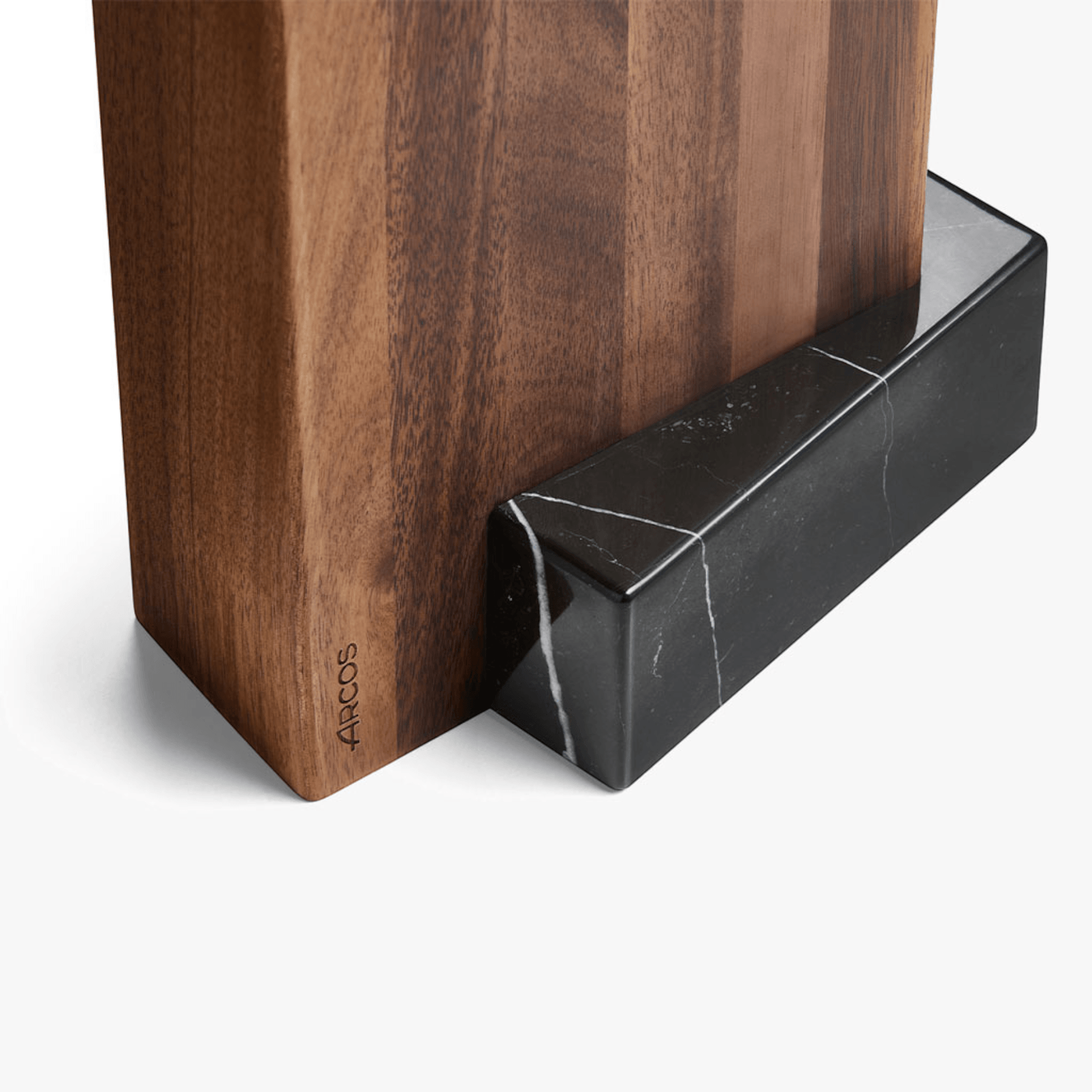 Set de cuisine Arcos 4 pièces série Eclipse + Ciseaux + Support en bois d'acacia et marbre noir