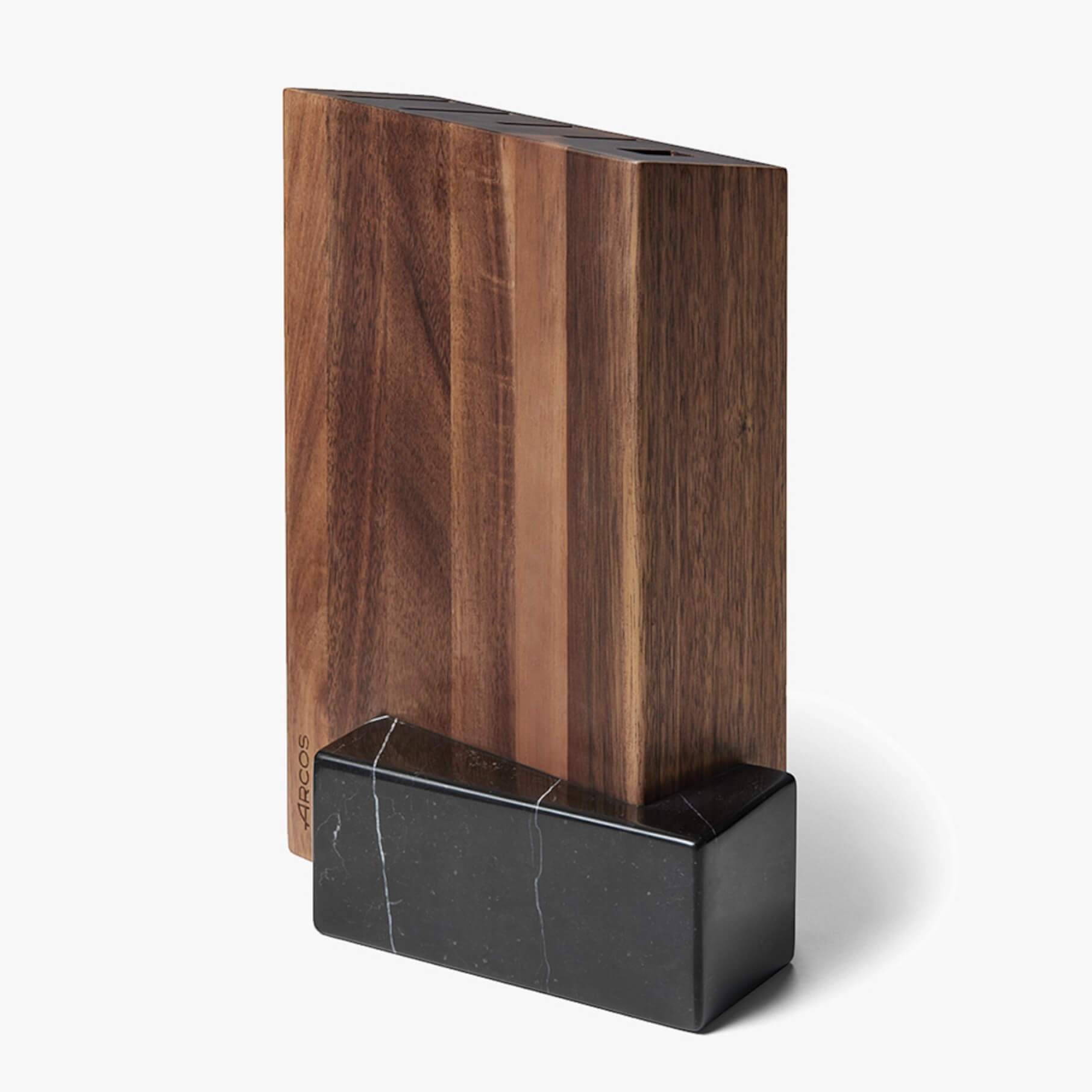 Set de cuisine Arcos 4 pièces série Eclipse + Ciseaux + Support en bois d'acacia et marbre noir