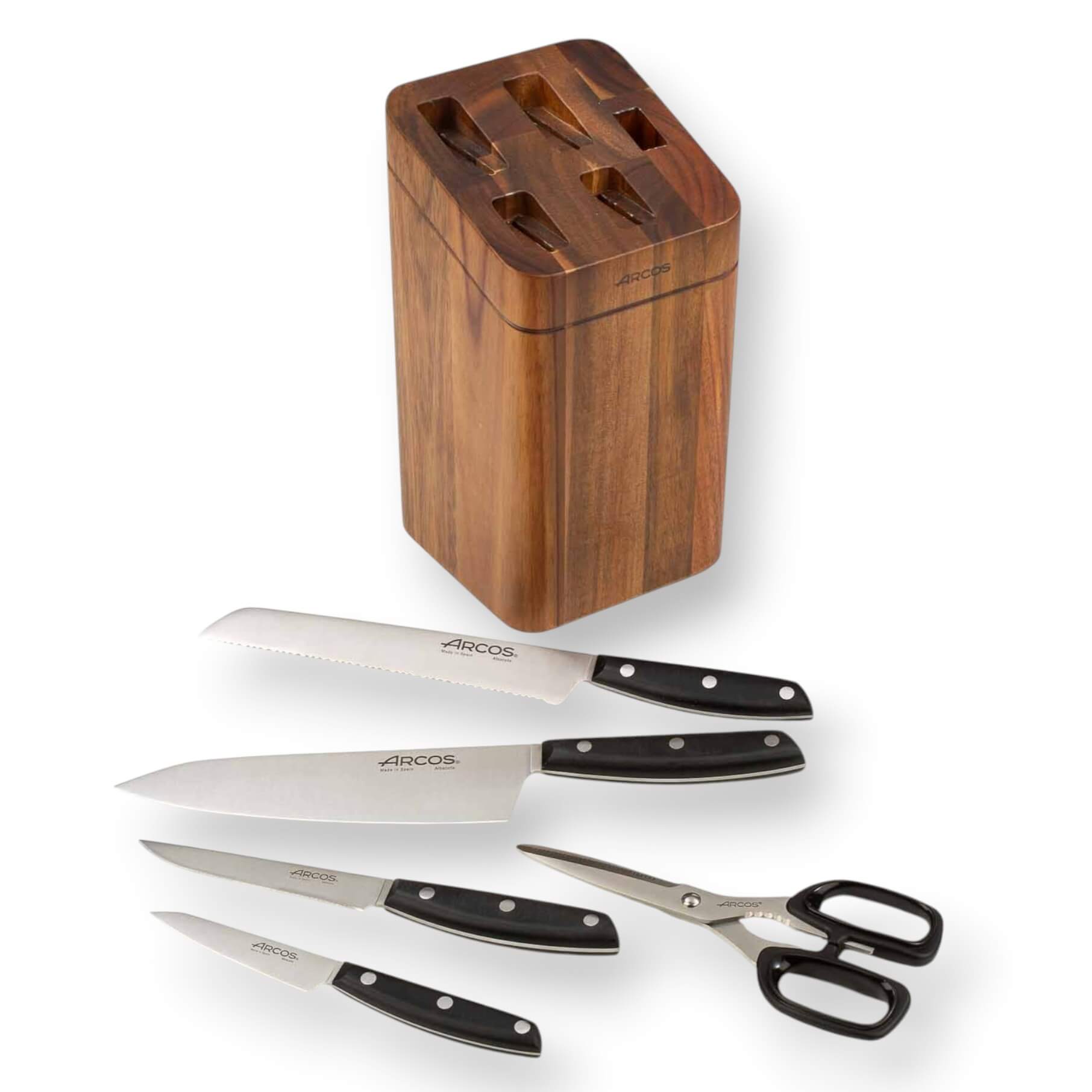 Set de cuisine 4 pièces Arcos Série Ibiza + Ciseaux + Support en bois d'acacia