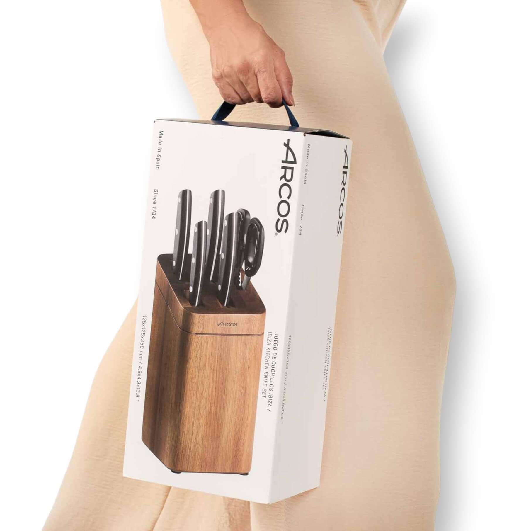 Set de cuisine 4 pièces Arcos Série Ibiza + Ciseaux + Support en bois d'acacia