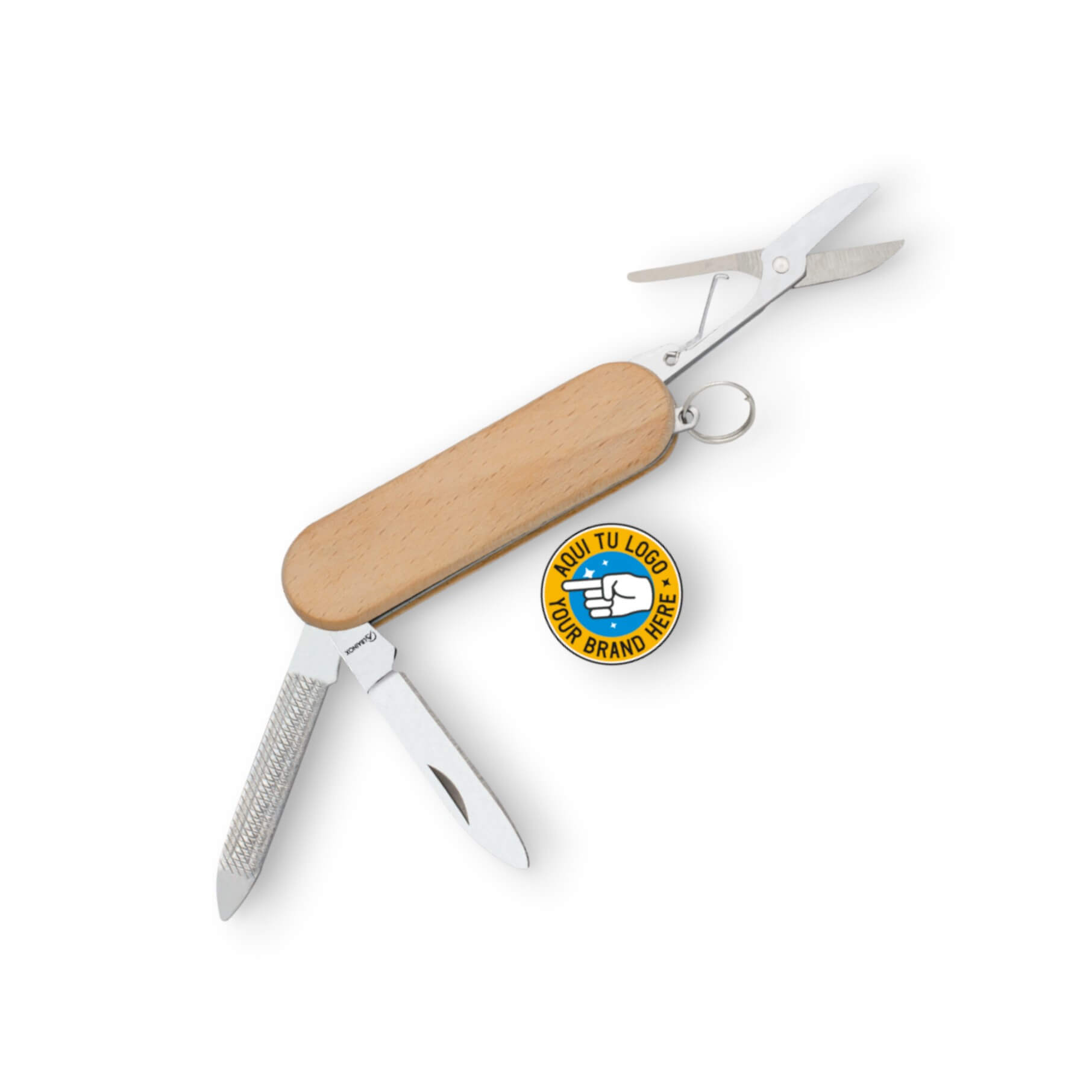 Navaja multiusos llavero de madera con hoja de 4 cm