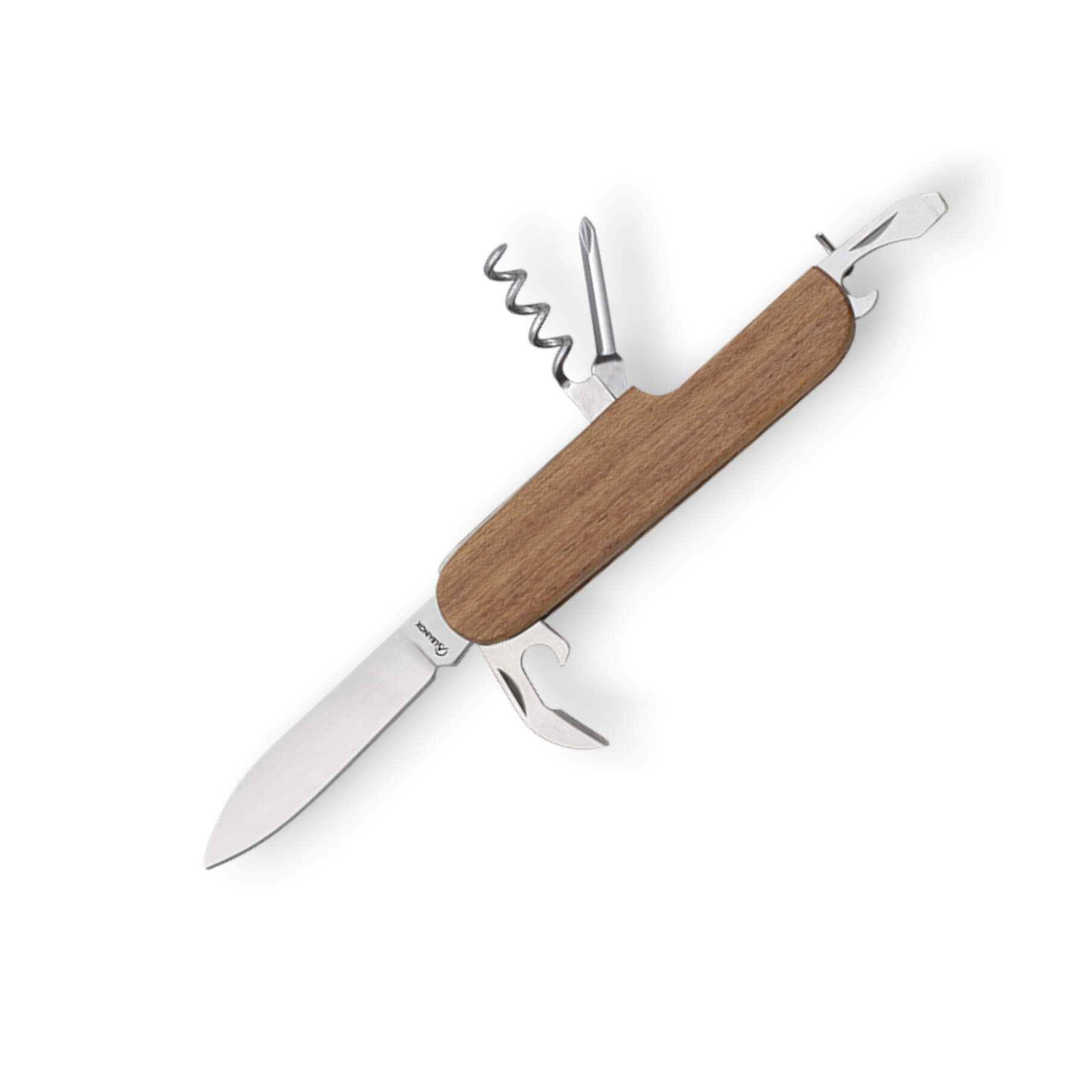 Navaja multiusos con 6 utilidades y mango de madera