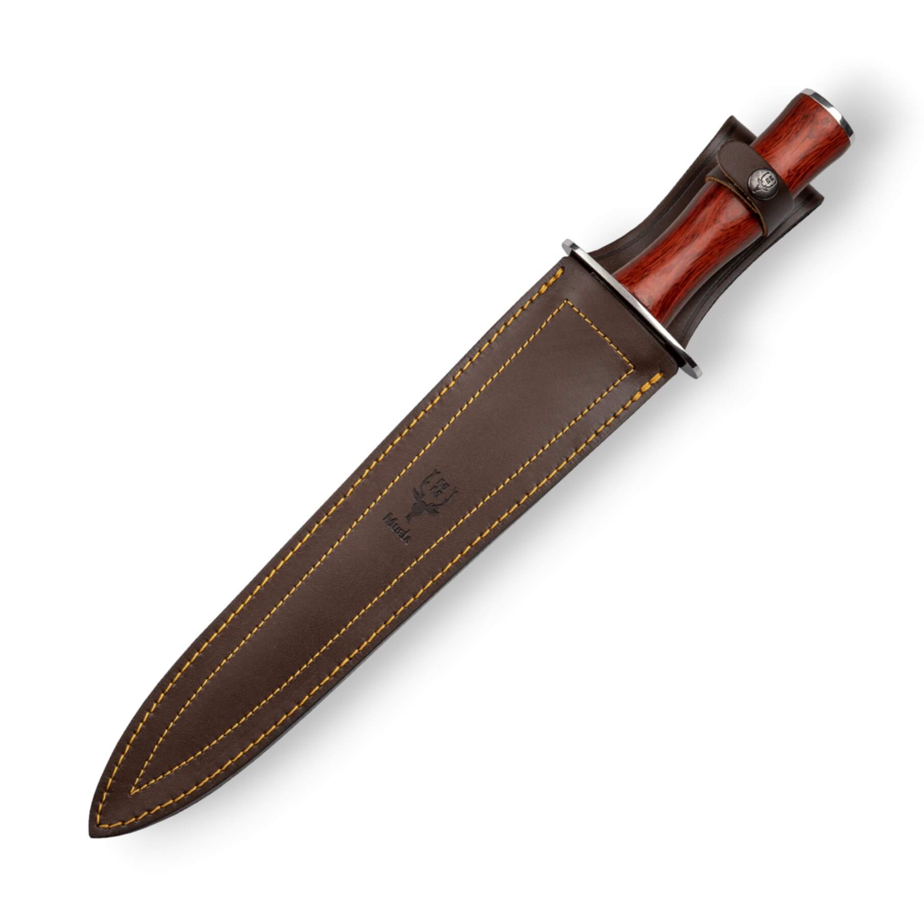 Muela-Messer „Escudero“ mit 30 cm langer, zweischneidiger Klinge und Griff aus korallenrotem Schichtholz