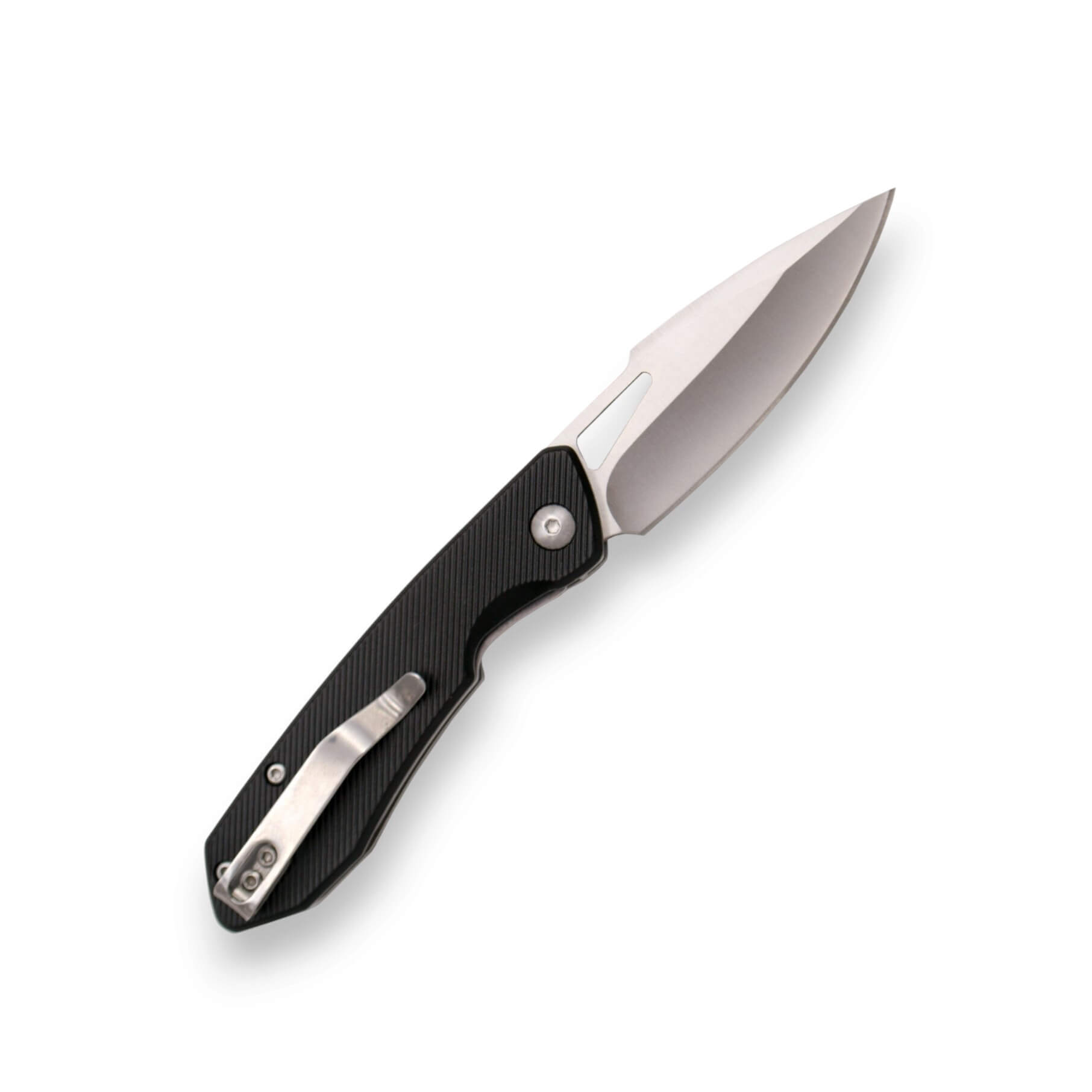 Klappmesser mit schwarzem Aluminiumgriff, satinierter 7-cm-Klinge und Liner-Lock-Verriegelung