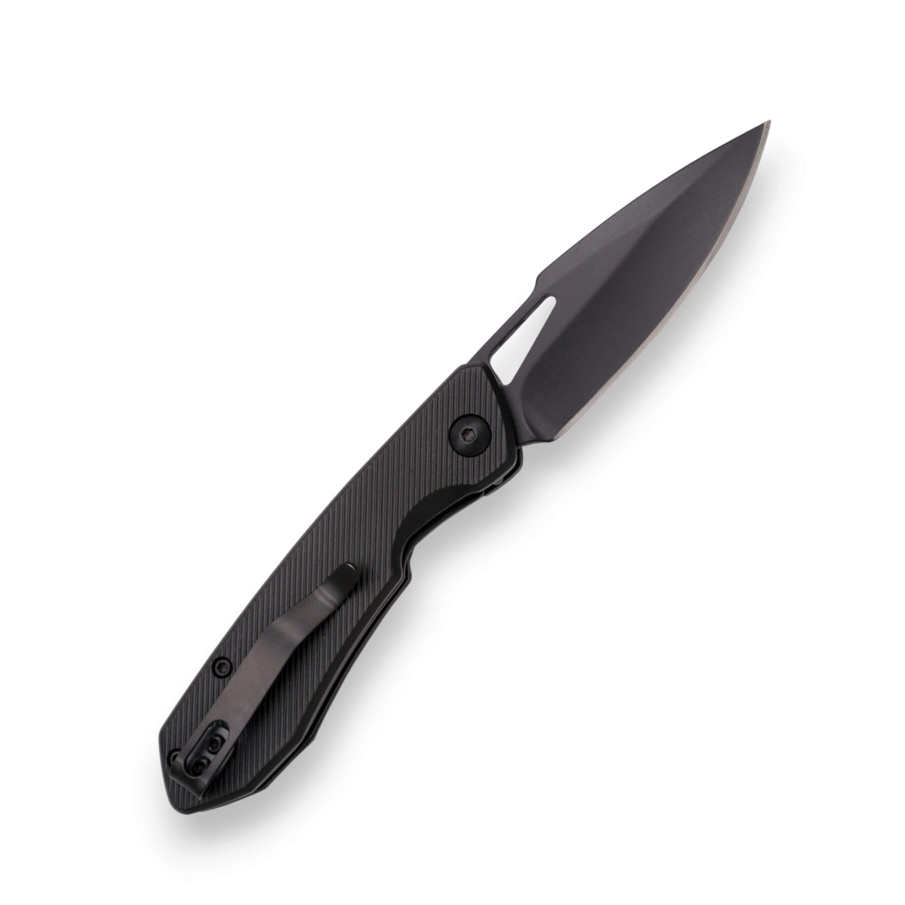 Klappmesser mit schwarzem Aluminiumgriff, 7 cm langer schwarzer Klinge und Liner-Lock-Verriegelung