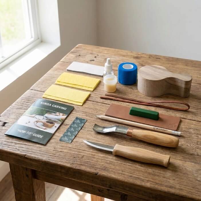 Kit de tallado Kuksa de nogal con cuchillos