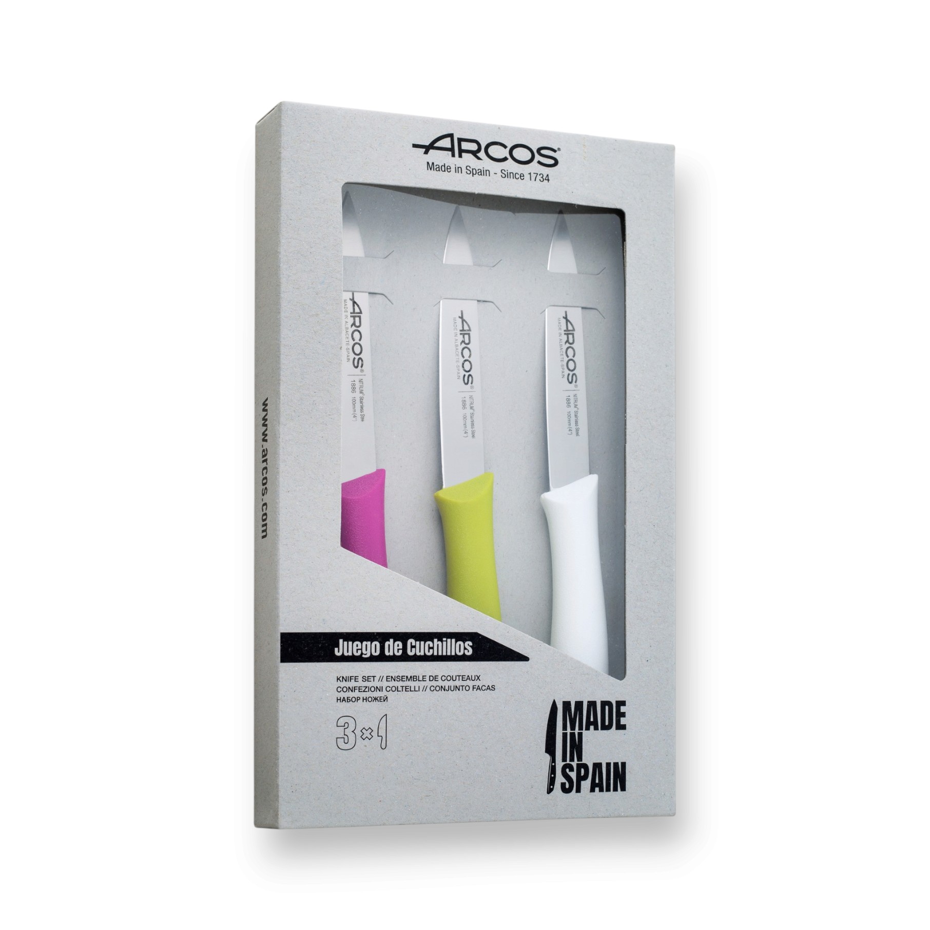 Lot de 3 couteaux d'office série Nova (rose, vert et blanc), lame...