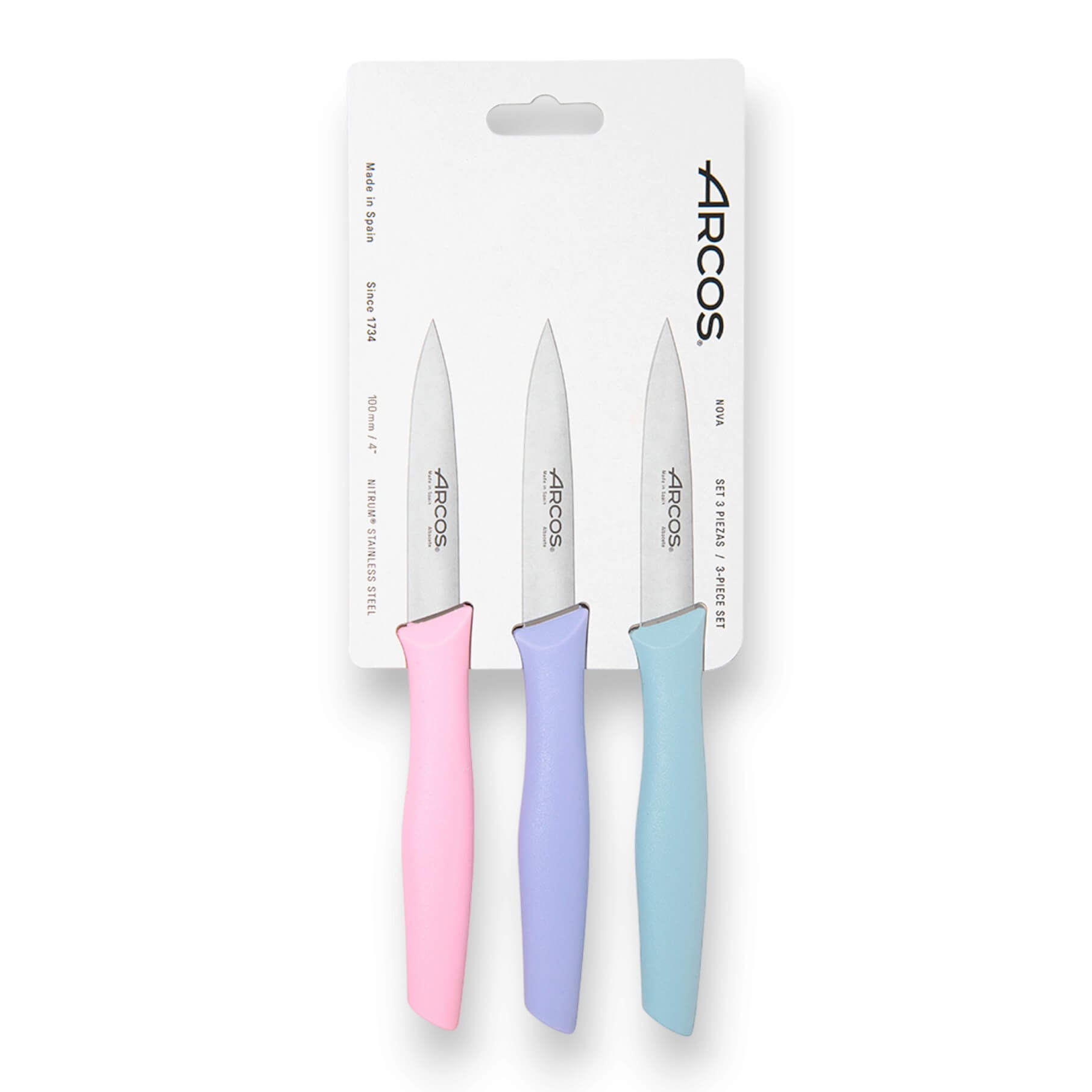 Lot de 3 couteaux d'office série Nova (lilas, rose et bleu clair)...