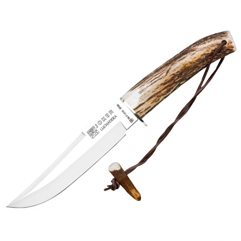 Joker Luchadera hunting knife with deer antler handle and 16 cm clip point blade
