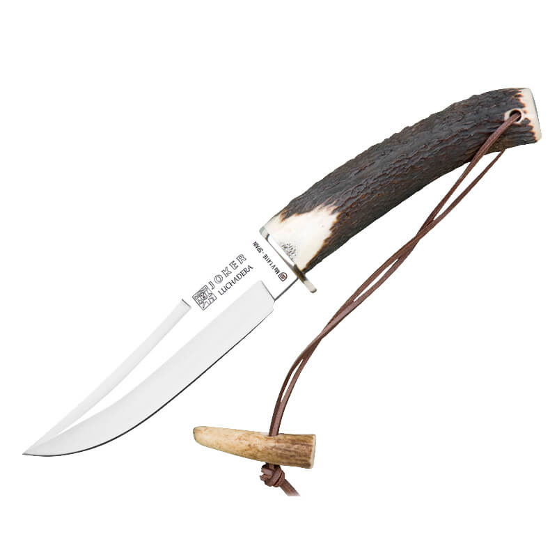 Joker Luchadera hunting knife with deer antler handle and 14 cm clip point blade