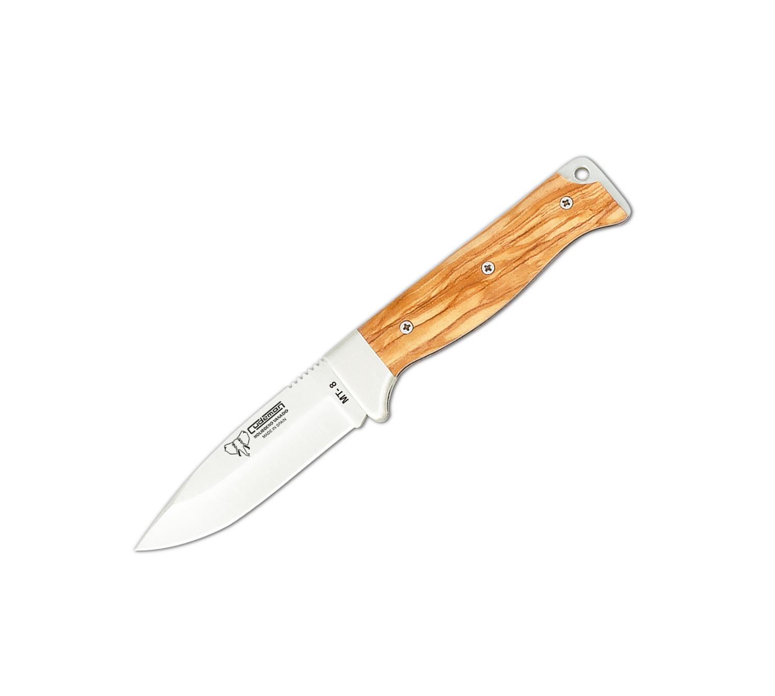 Cudeman Survival-Taschenmesser mit satiniertem Olivengriff. 8cm Klinge. Skay-Scheide