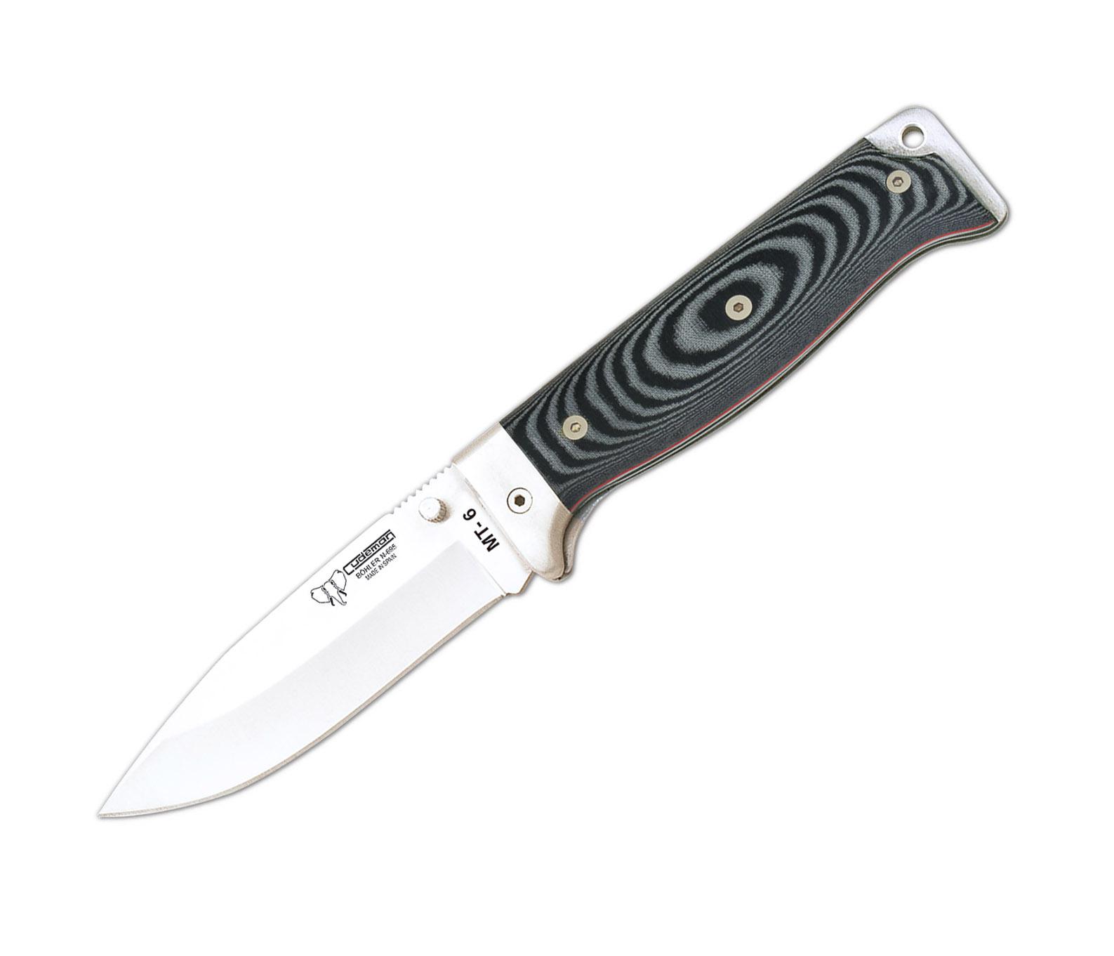 MT6 Cudeman Taschenmesser. Griff aus schwarzem Micarta. Ledersche...